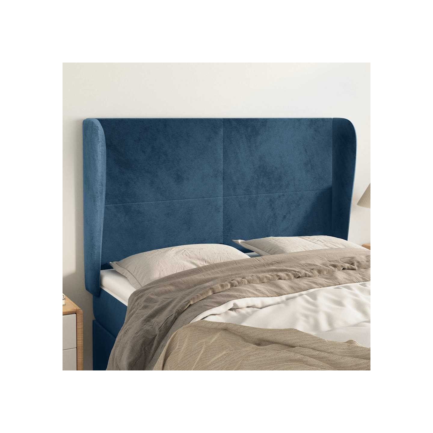 Tête de lit avec oreilles Bleu foncé 147x23x118/128 cm Velours