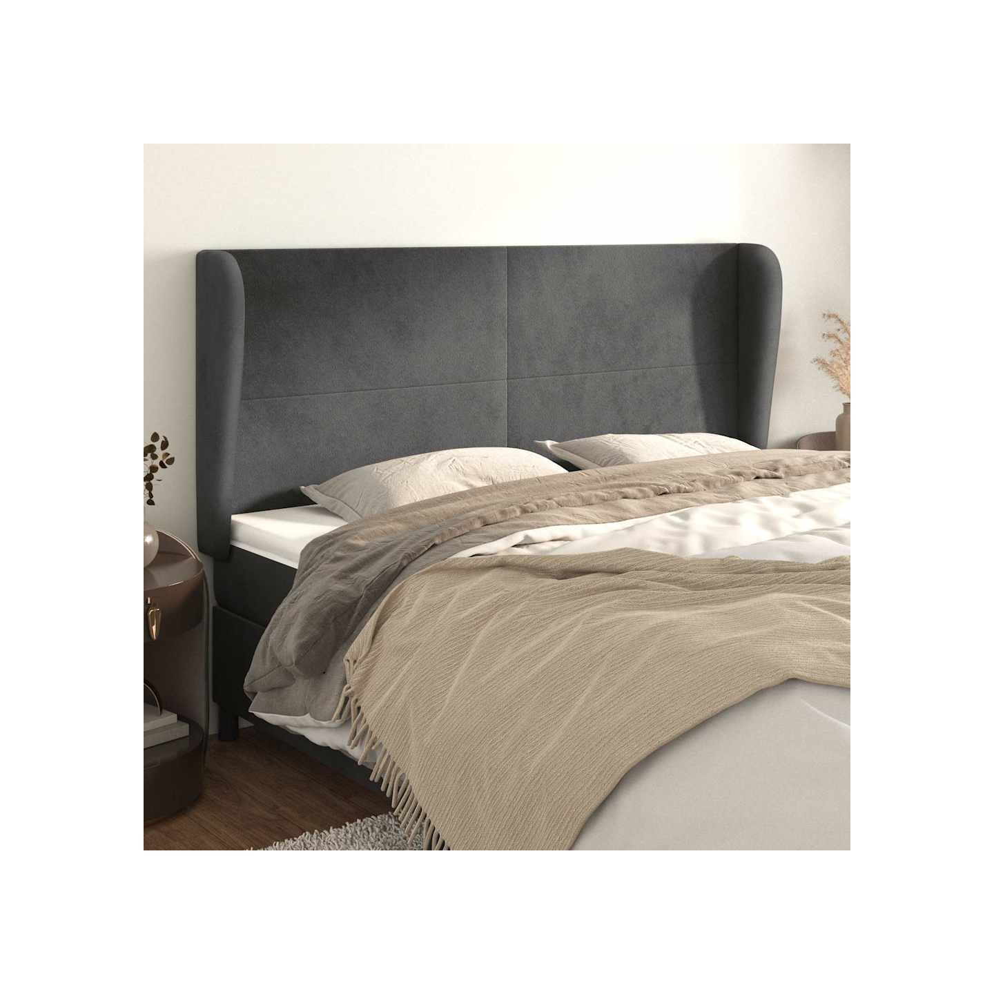 Tête de lit avec oreilles Gris foncé 183x23x118/128 cm Velours