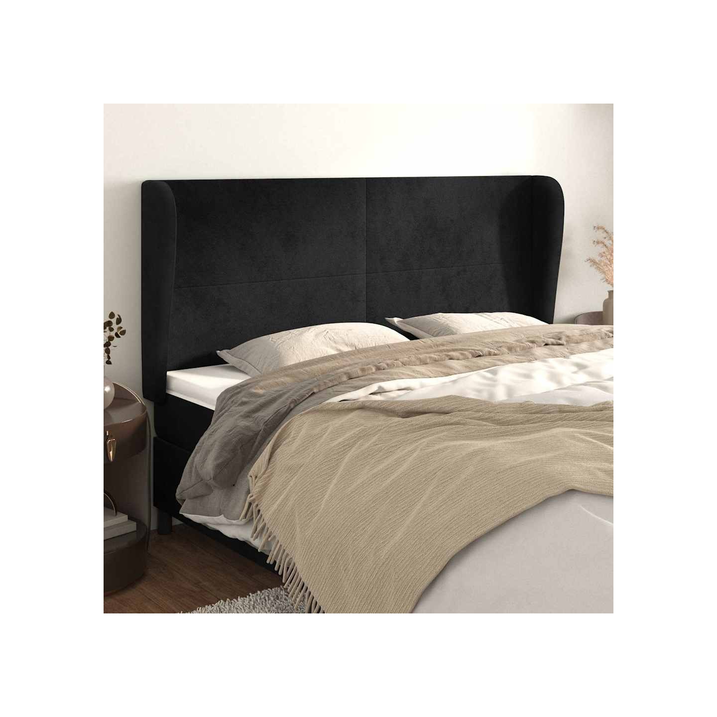 Tête de lit avec oreilles Noir 183x23x118/128 cm Velours