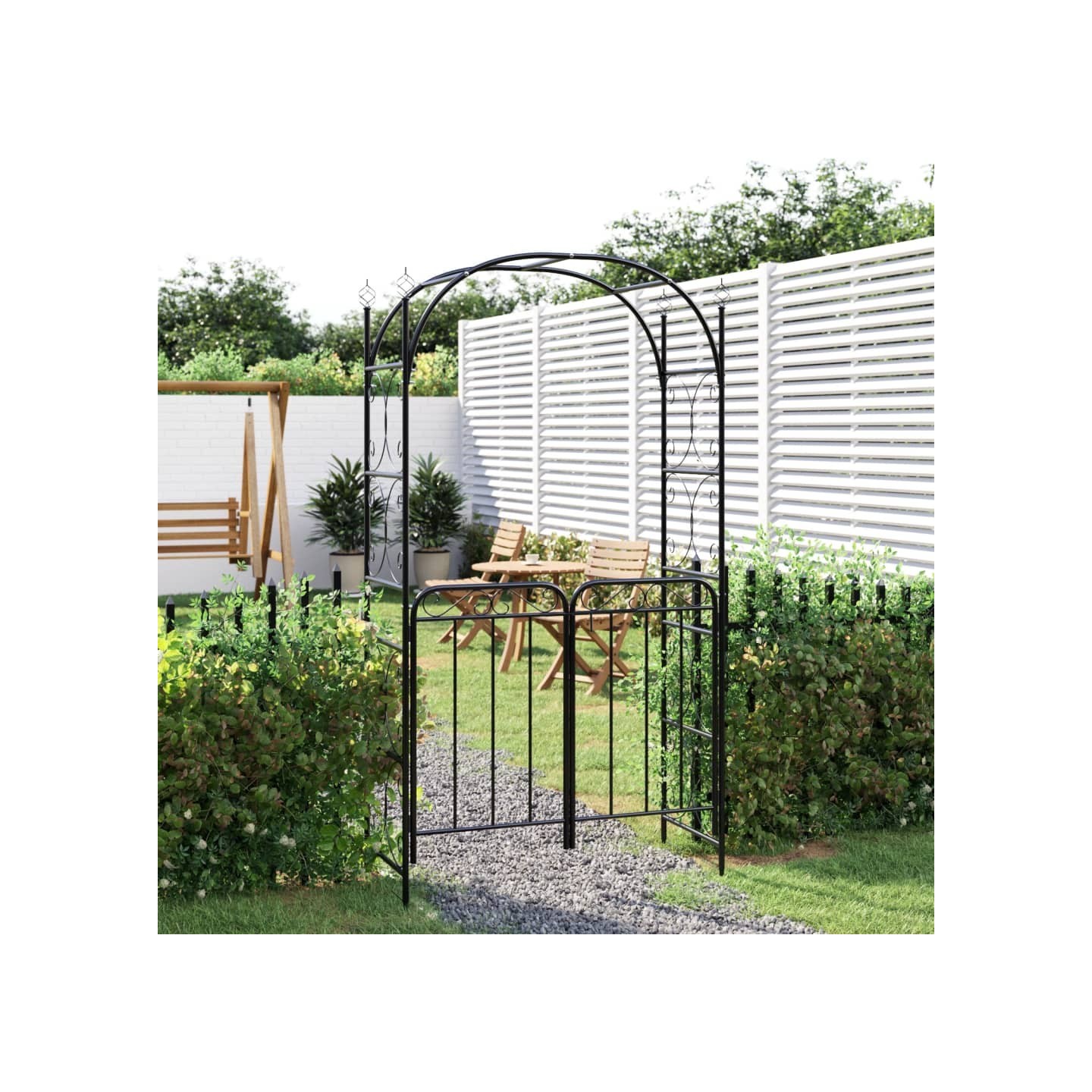Arche de jardin avec portail noir 108x45x235 cm acier