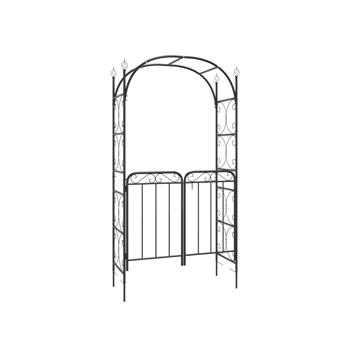 Arche de jardin avec portail noir 108x45x235 cm acier