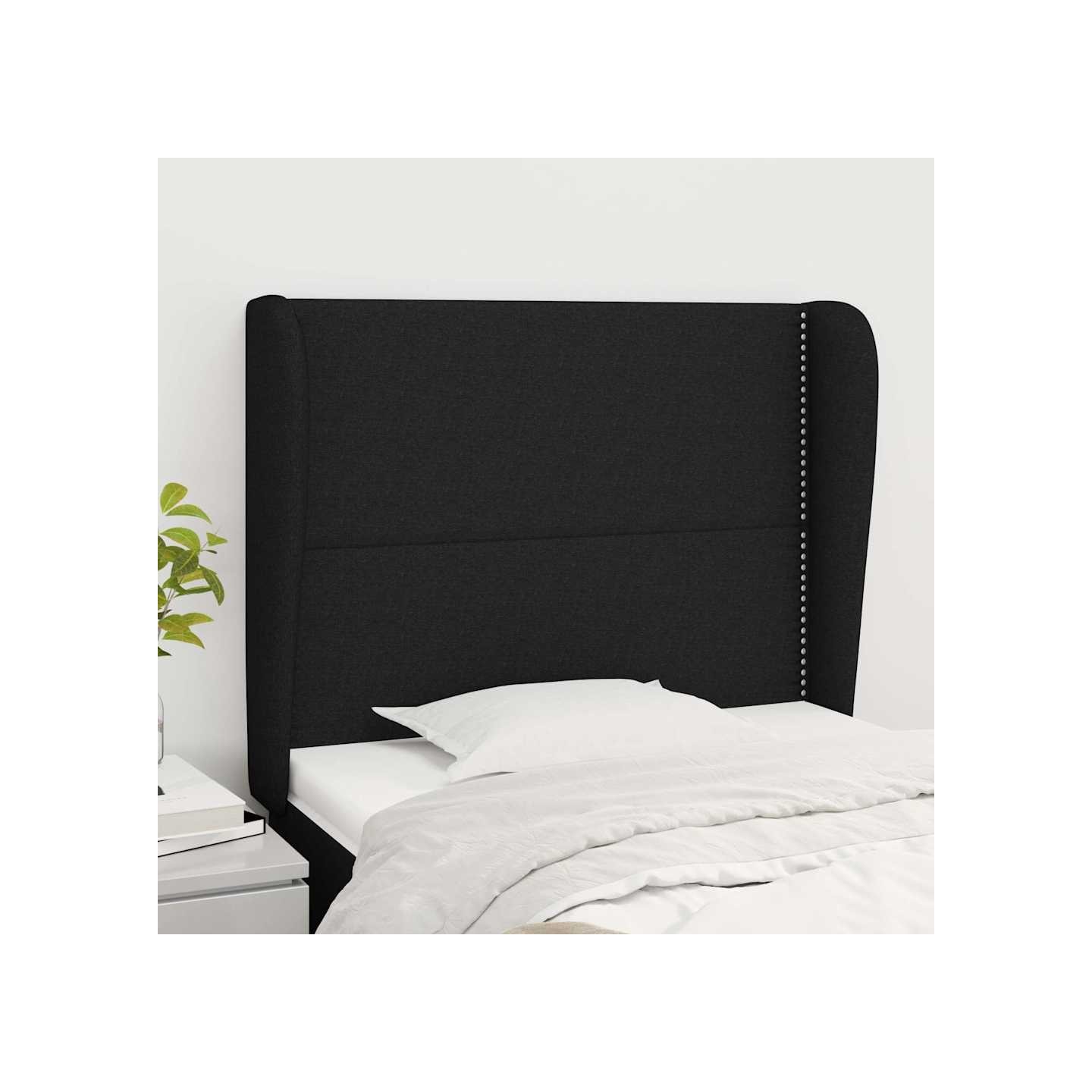 Tête de lit avec oreilles Noir 103x23x118/128 cm Tissu