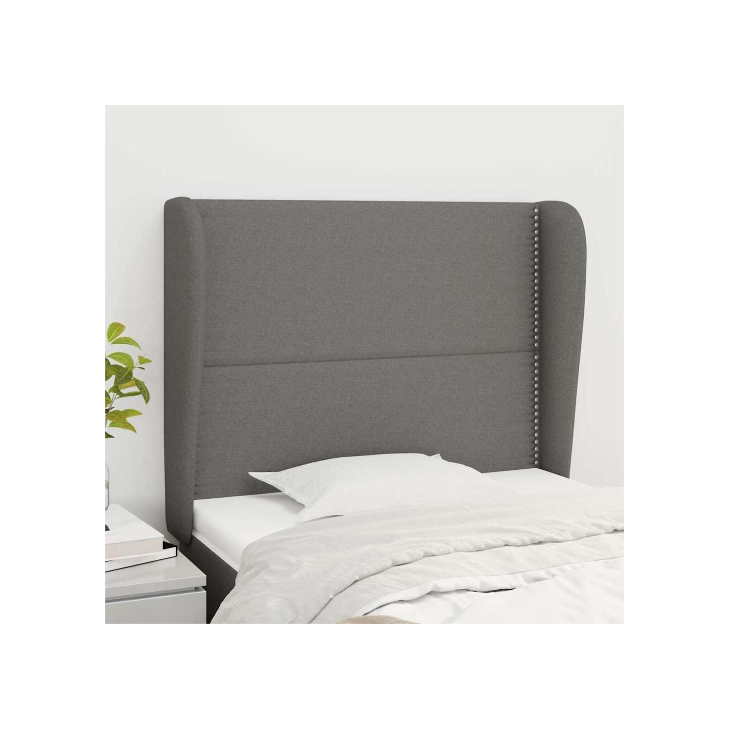 Tête de lit avec oreilles Gris foncé 93x23x118/128 cm Tissu