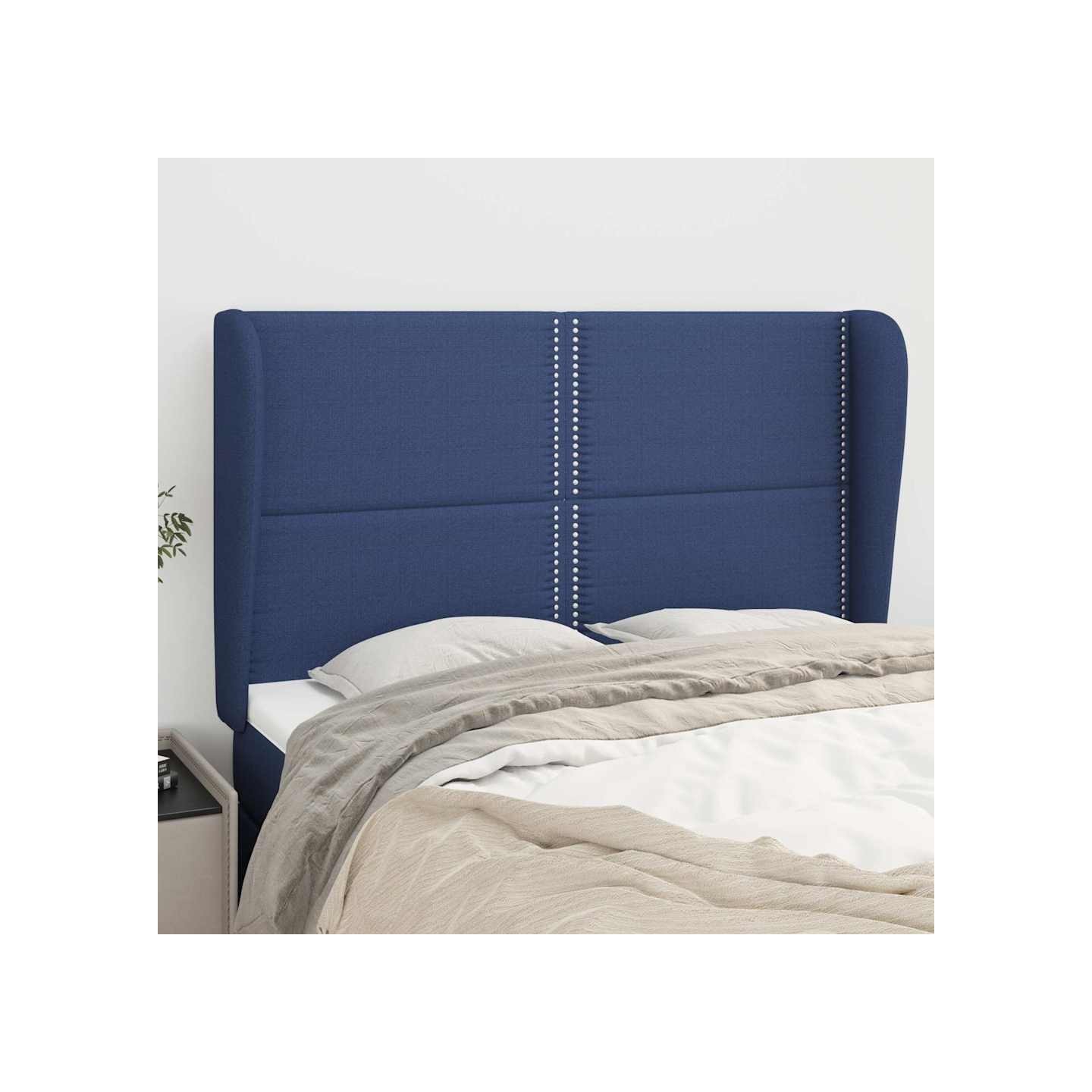 Tête de lit avec oreilles Bleu 147x23x118/128 cm Tissu