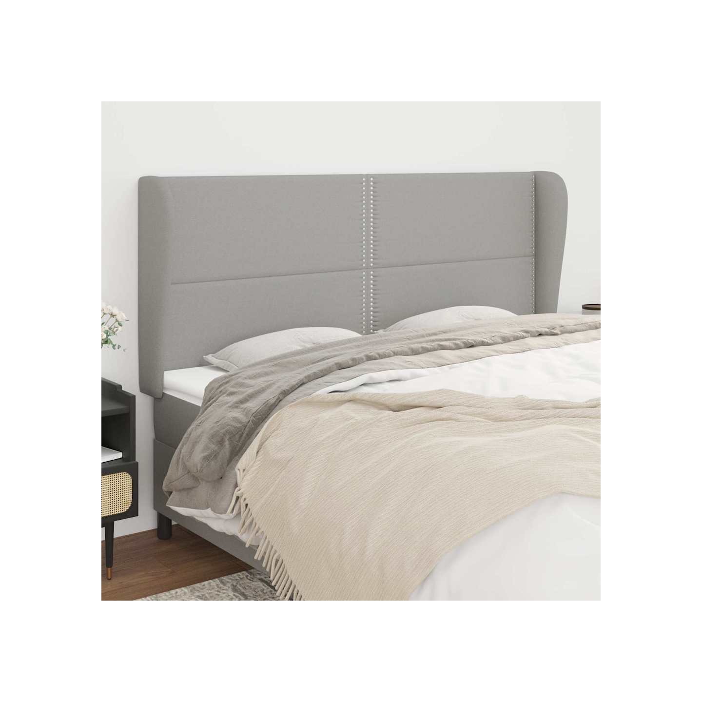 Tête de lit avec oreilles Gris clair 183x23x118/128 cm Tissu