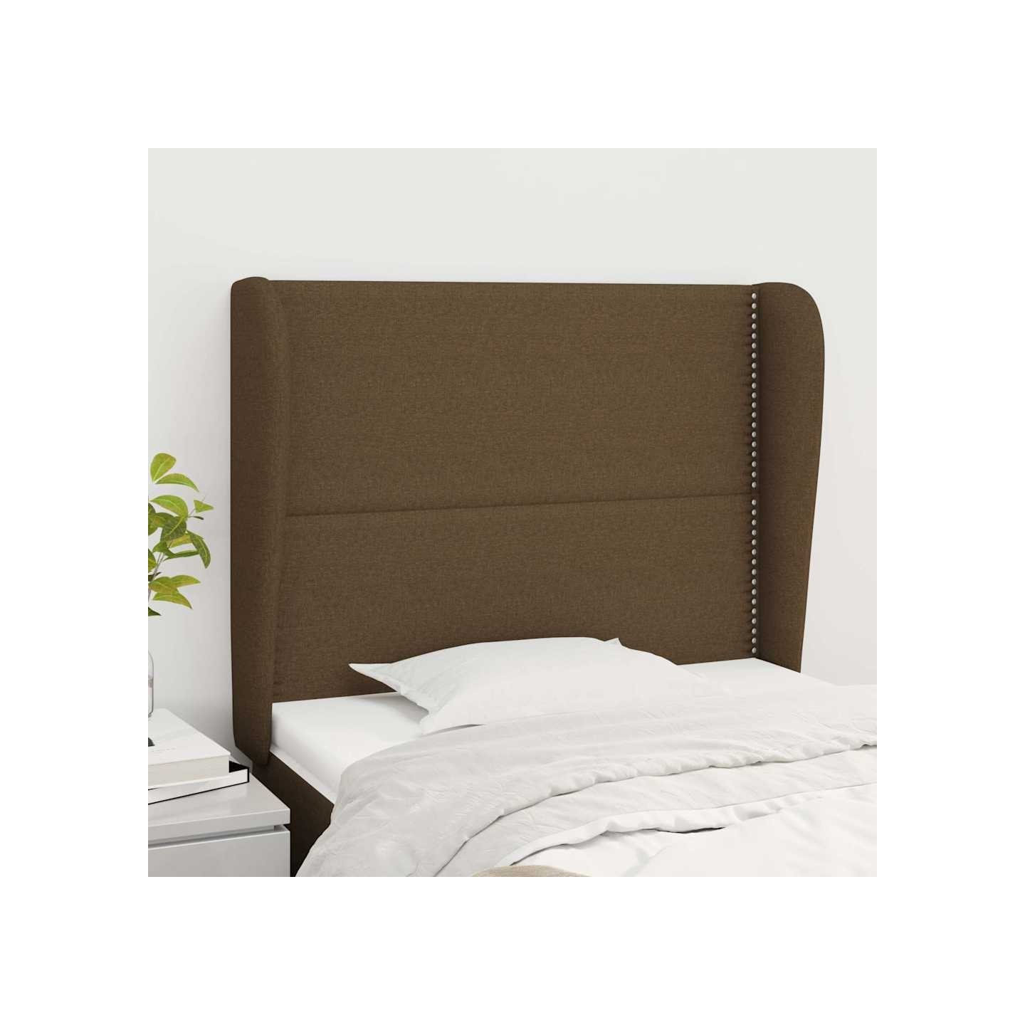 Tête de lit avec oreilles Marron foncé 93x23x118/128 cm Tissu