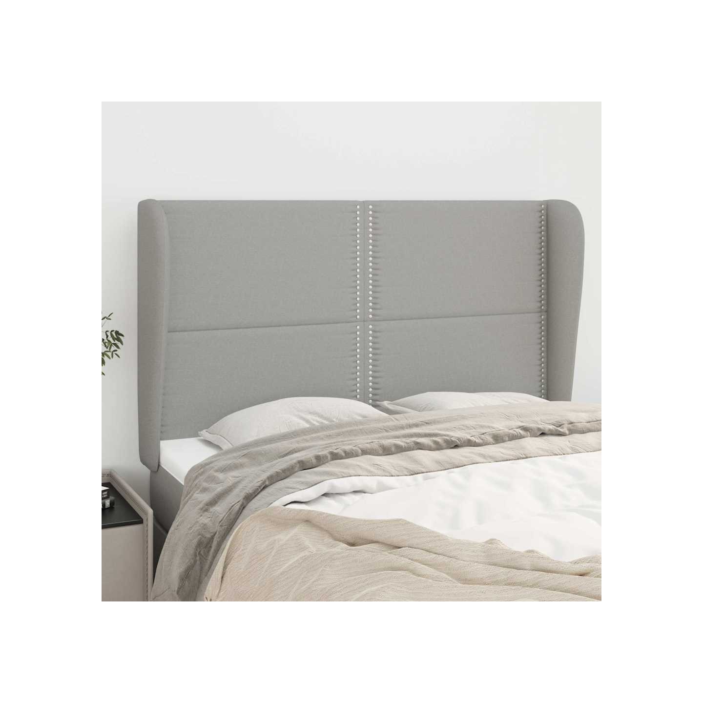 Tête de lit avec oreilles Gris clair 147x23x118/128 cm Tissu