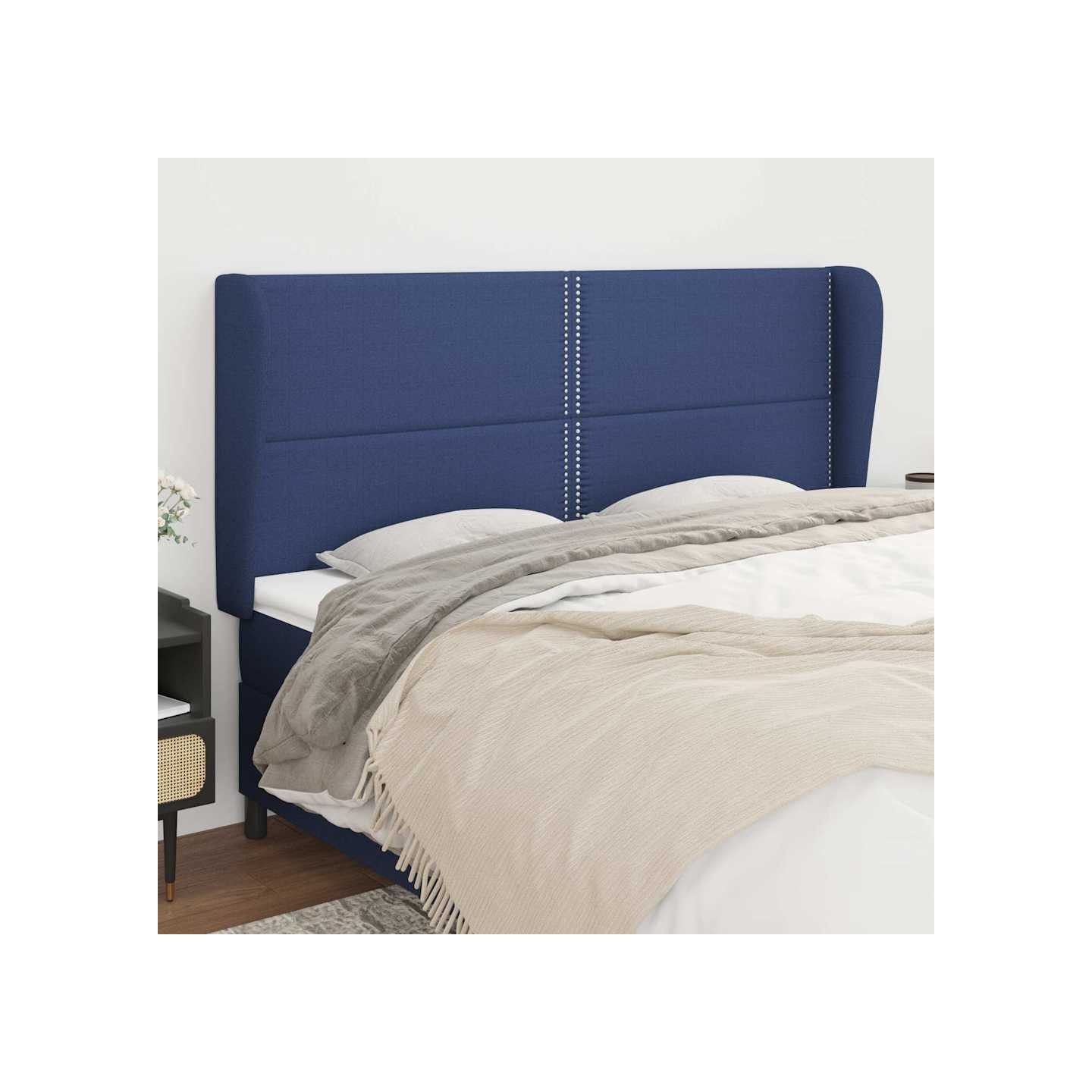 Tête de lit avec oreilles Bleu 203x23x118/128 cm Tissu