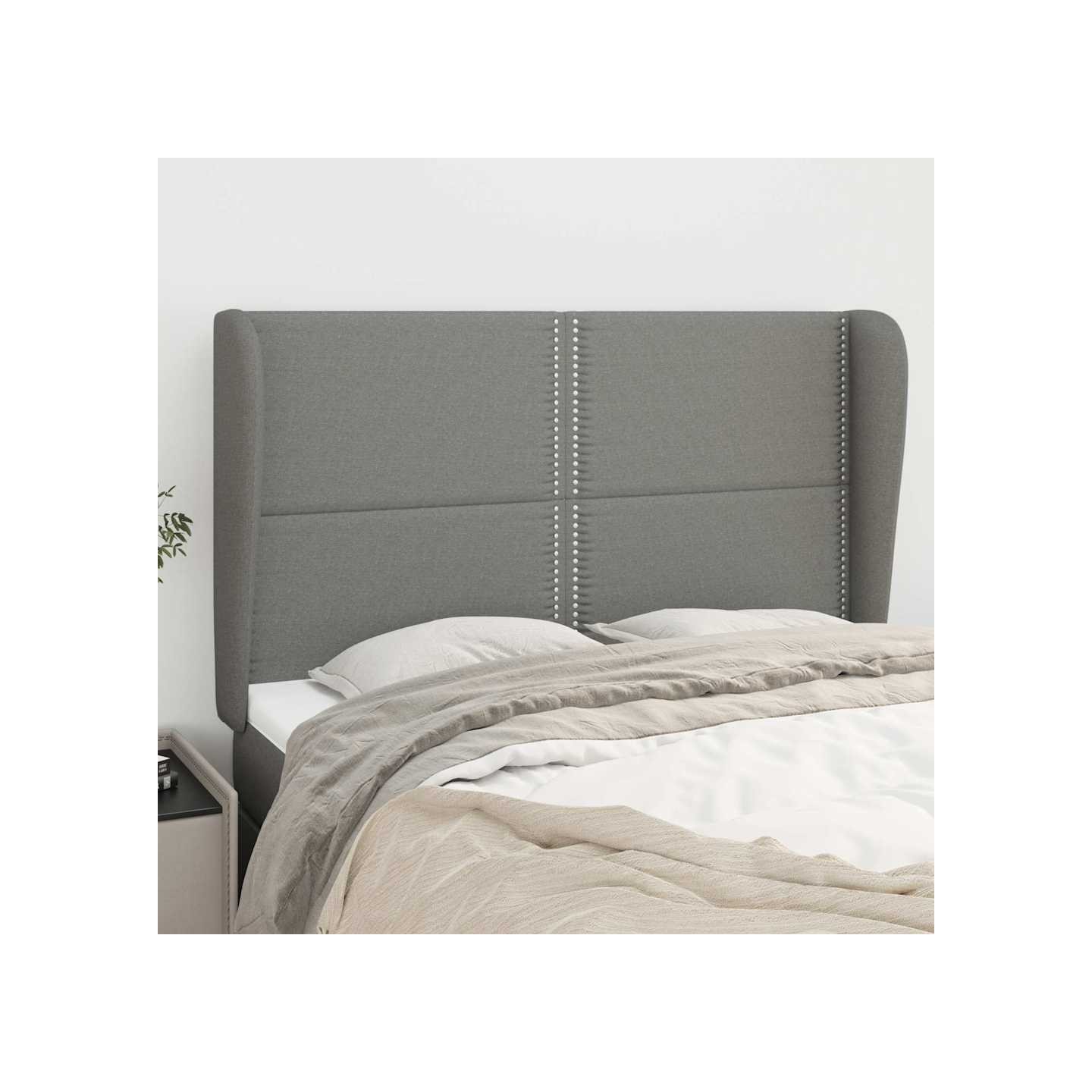 Tête de lit avec oreilles Gris foncé 147x23x118/128 cm Tissu