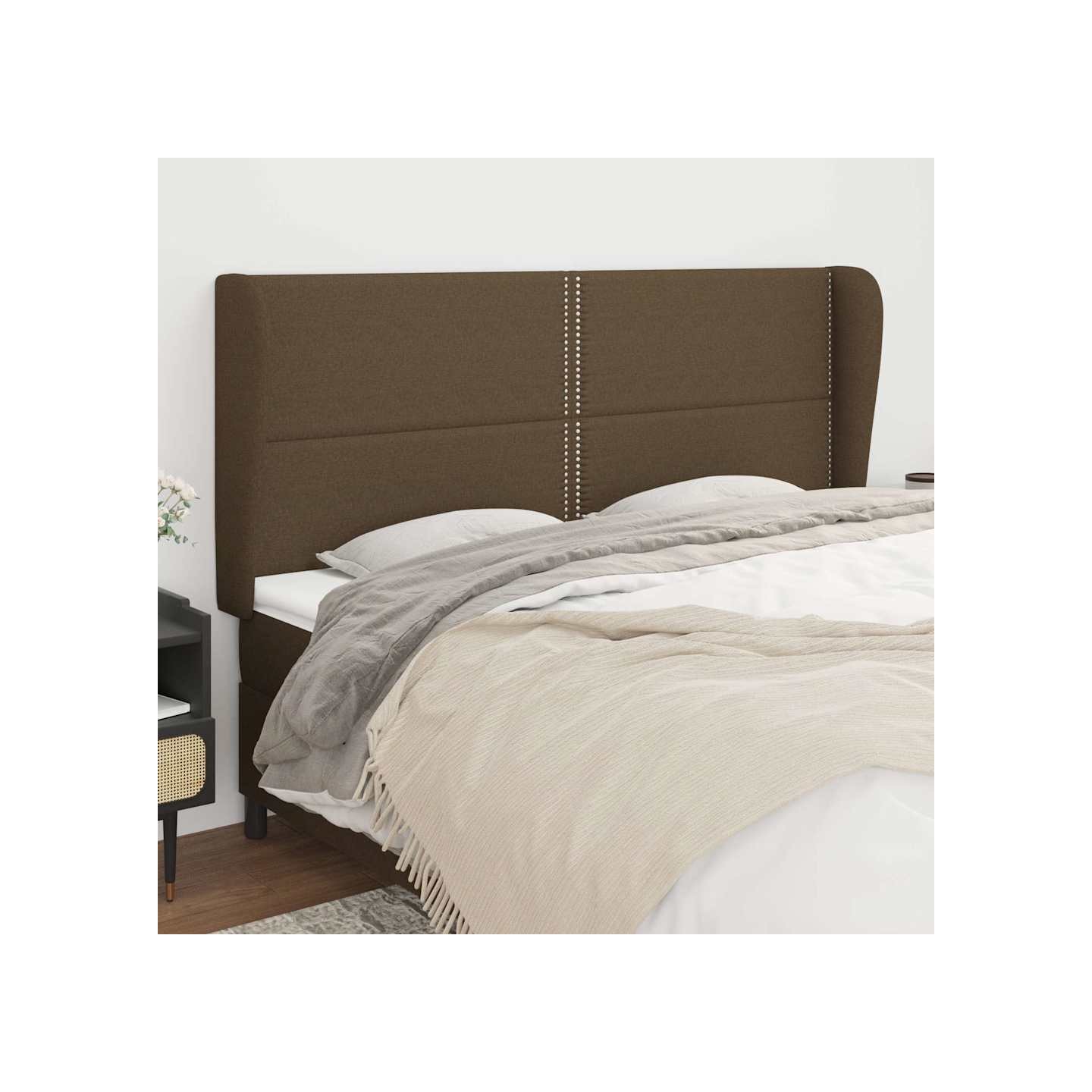 Tête de lit avec oreilles Marron foncé 183x23x118/128 cm Tissu