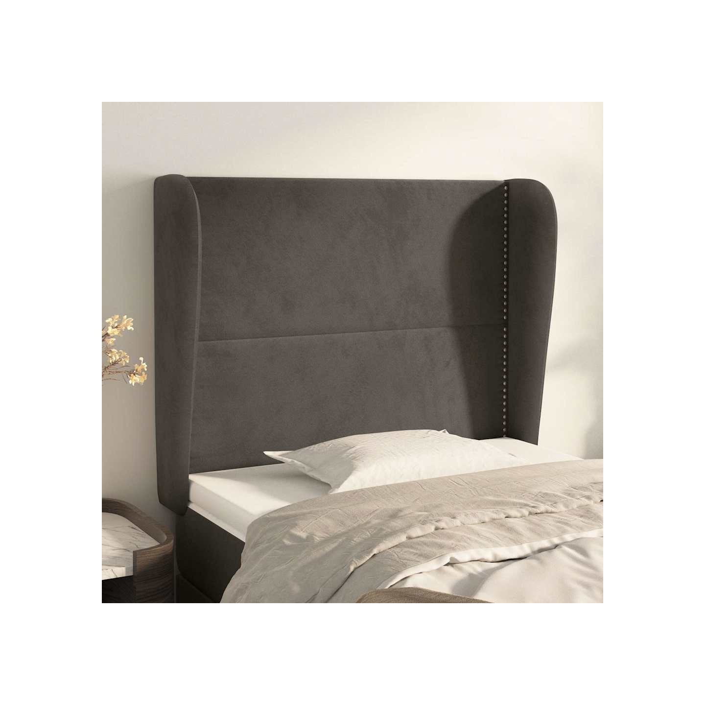 Tête de lit avec oreilles Gris foncé 93x23x118/128 cm Velours