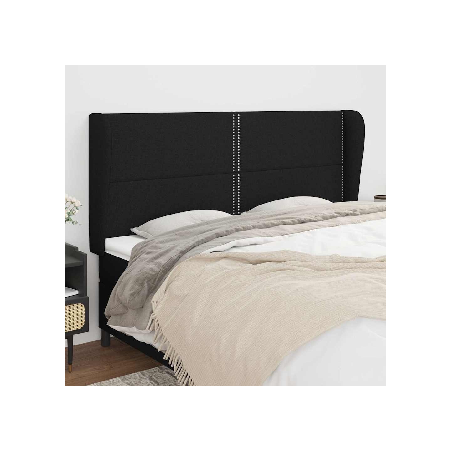 Tête de lit avec oreilles Noir 203x23x118/128 cm Tissu
