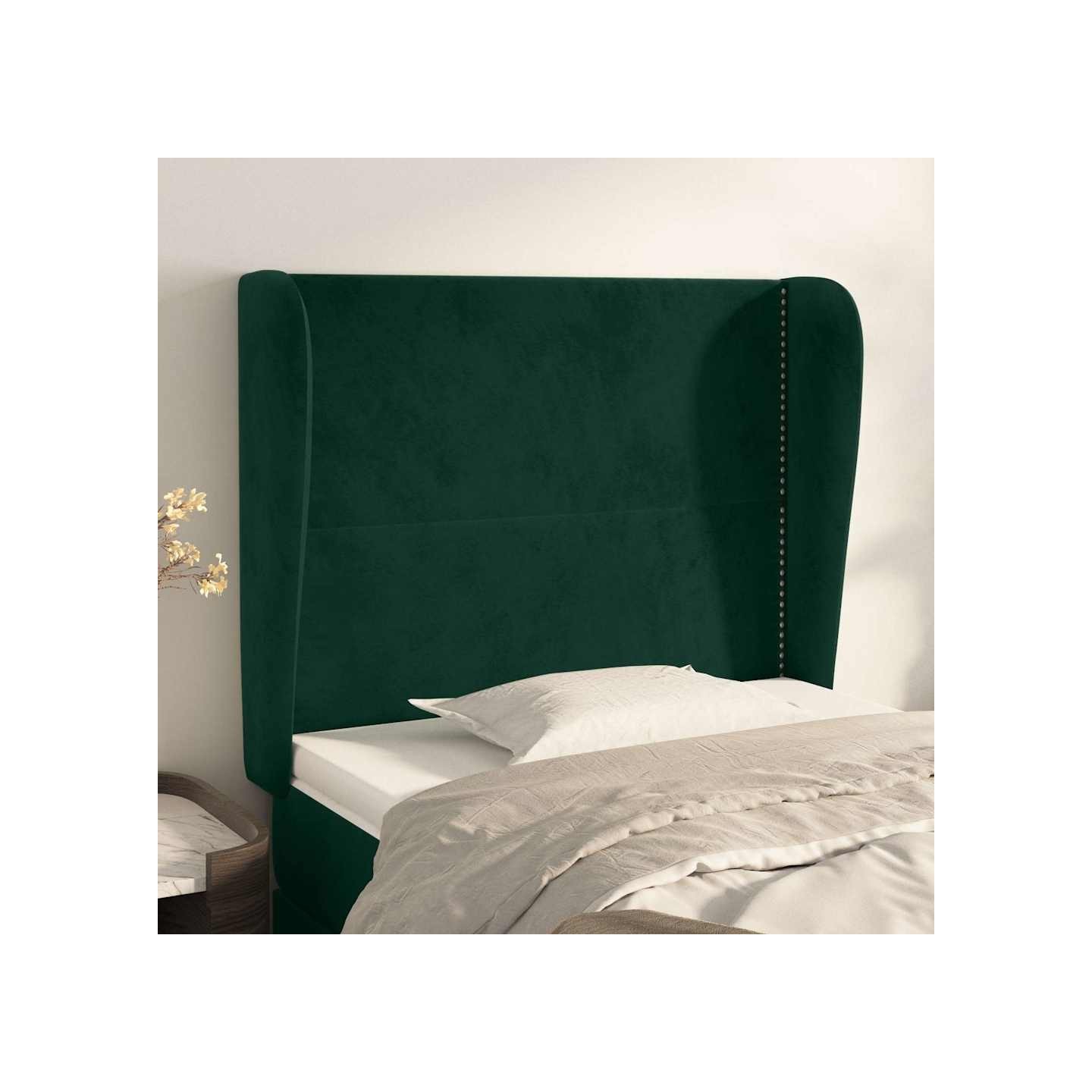 Tête de lit avec oreilles Vert foncé 103x23x118/128 cm Velours