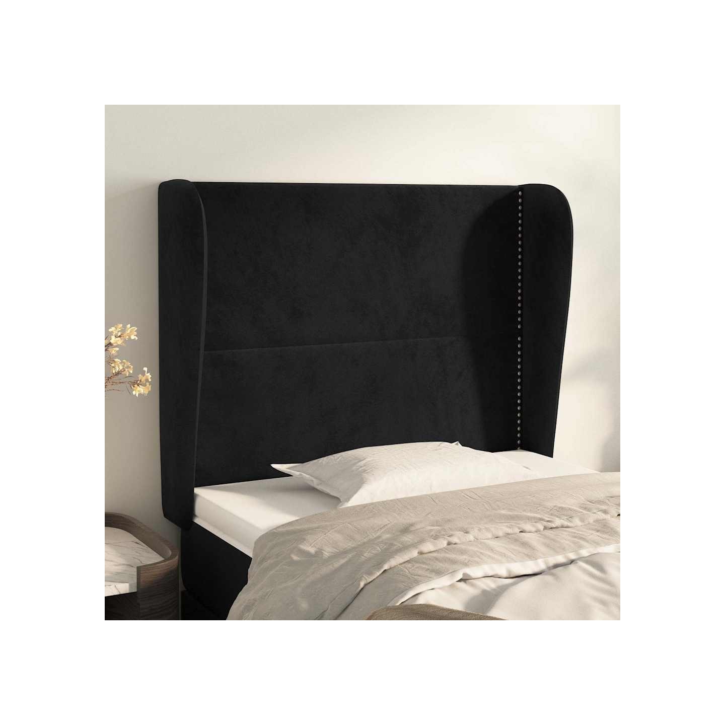 Tête de lit avec oreilles Noir 93x23x118/128 cm Velours