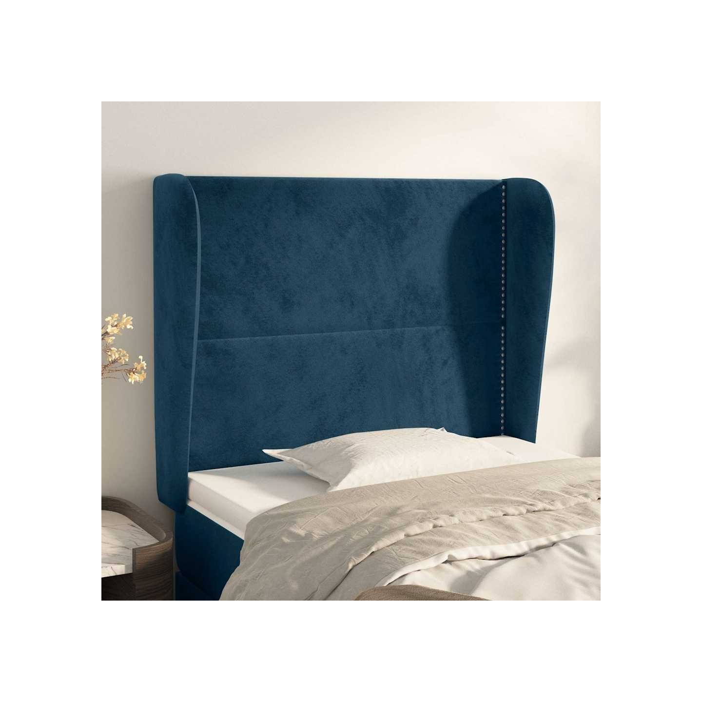 Tête de lit avec oreilles Bleu foncé 103x23x118/128 cm Velours