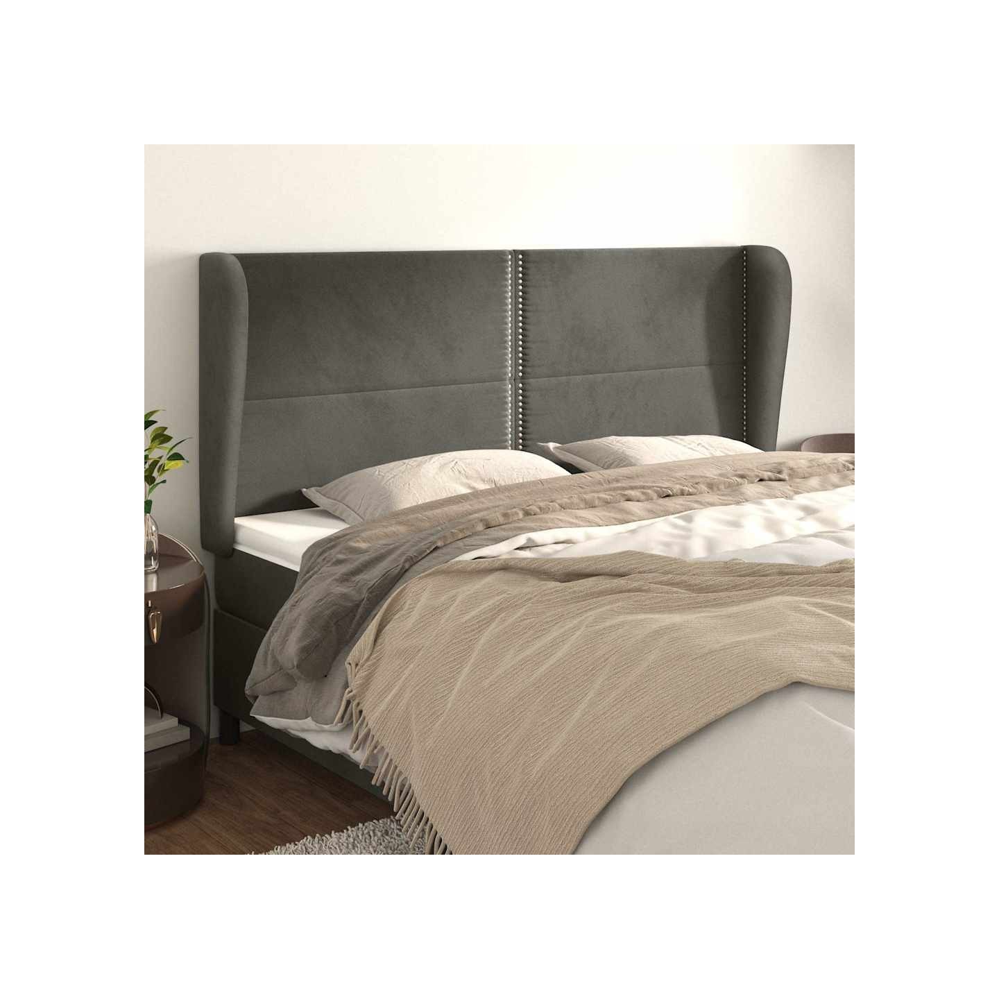 Tête de lit avec oreilles Gris foncé 183x23x118/128 cm Velours