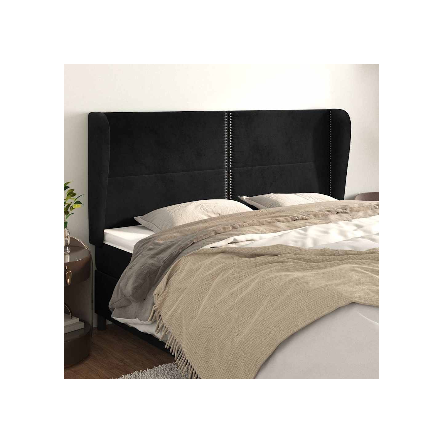 Tête de lit avec oreilles Noir 183x23x118/128 cm Velours