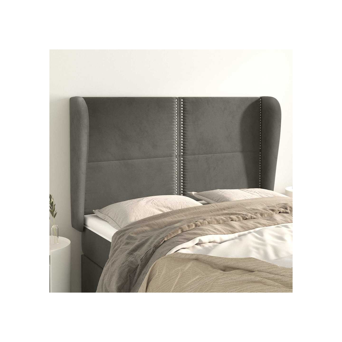 Tête de lit avec oreilles Gris foncé 147x23x118/128 cm Velours