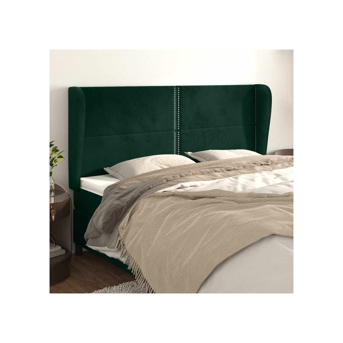 Tête de lit avec oreilles Vert foncé 183x23x118/128 cm Velours