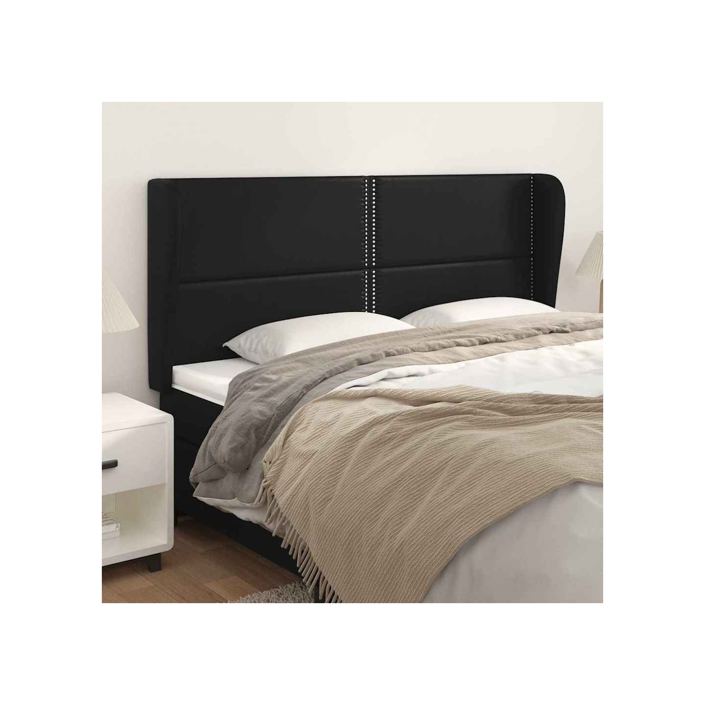 Tête de lit avec oreilles Noir 203x23x118/128 cm Similicuir