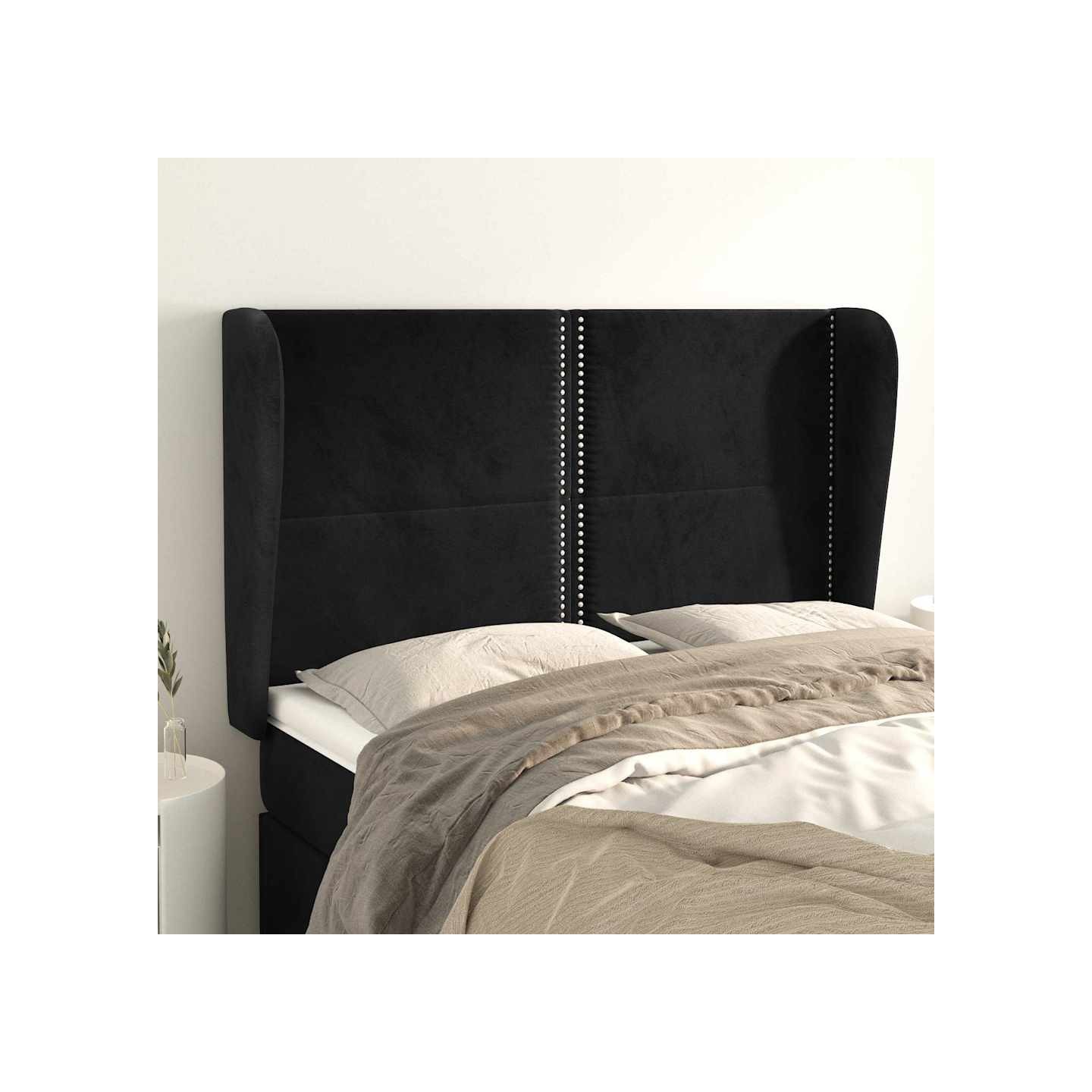 Tête de lit avec oreilles Noir 147x23x118/128 cm Velours