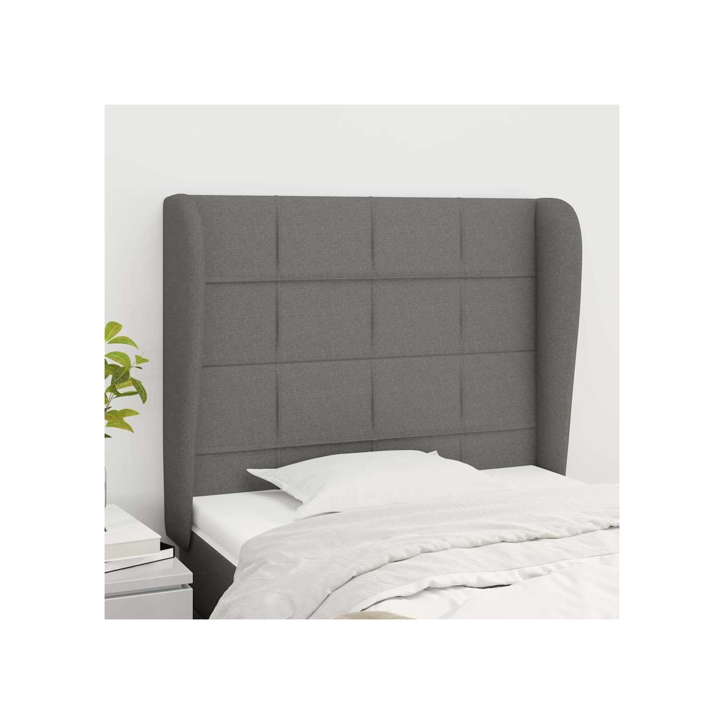 Tête de lit avec oreilles Gris foncé 83x23x118/128 cm Tissu