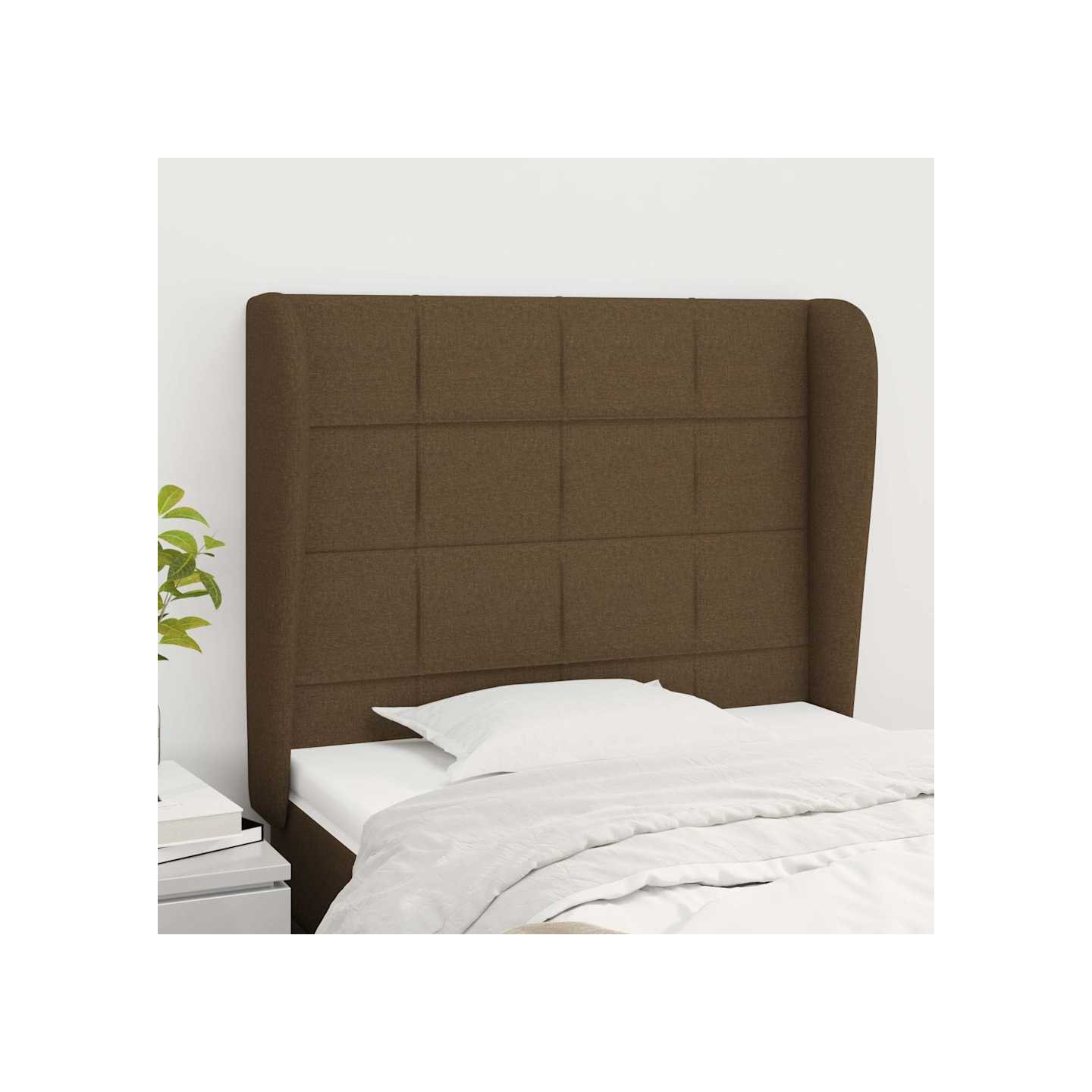 Tête de lit avec oreilles Marron foncé 93x23x118/128 cm Tissu