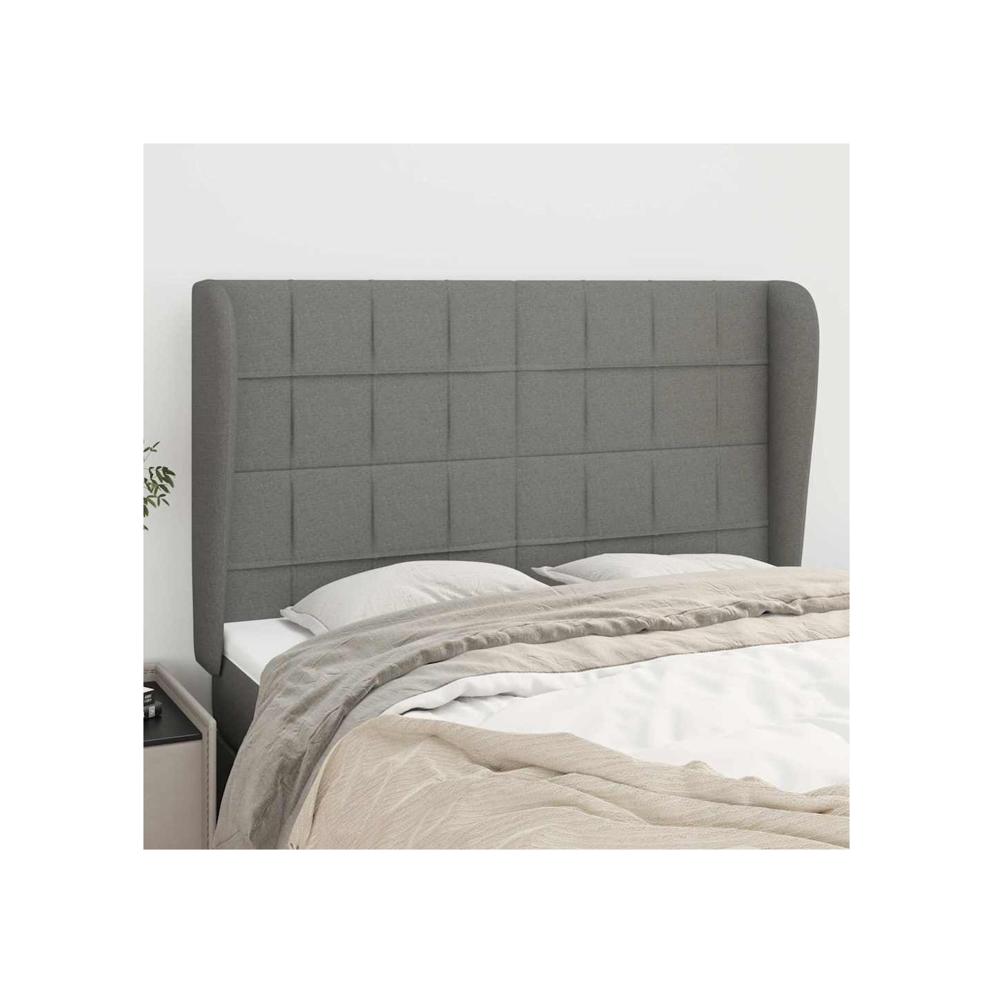 Tête de lit avec oreilles Gris foncé 147x23x118/128 cm Tissu