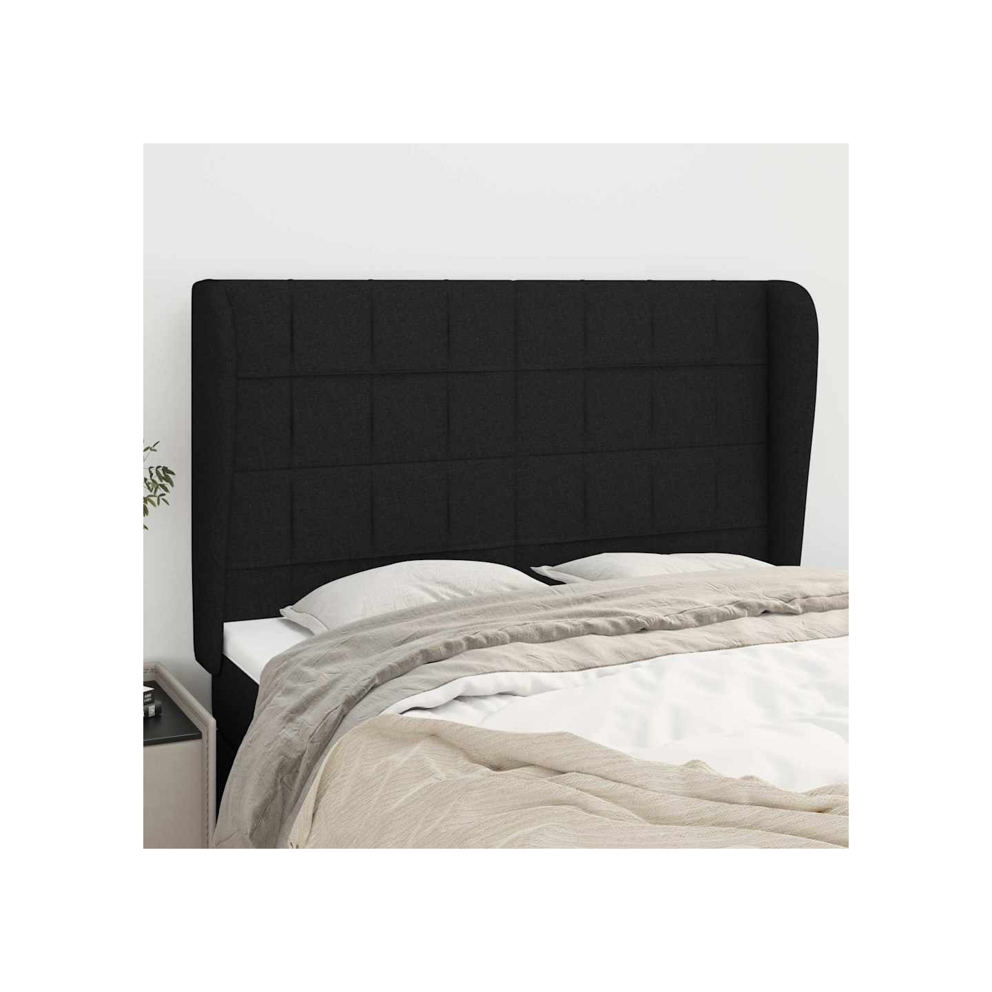 Tête de lit avec oreilles Noir 147x23x118/128 cm Tissu