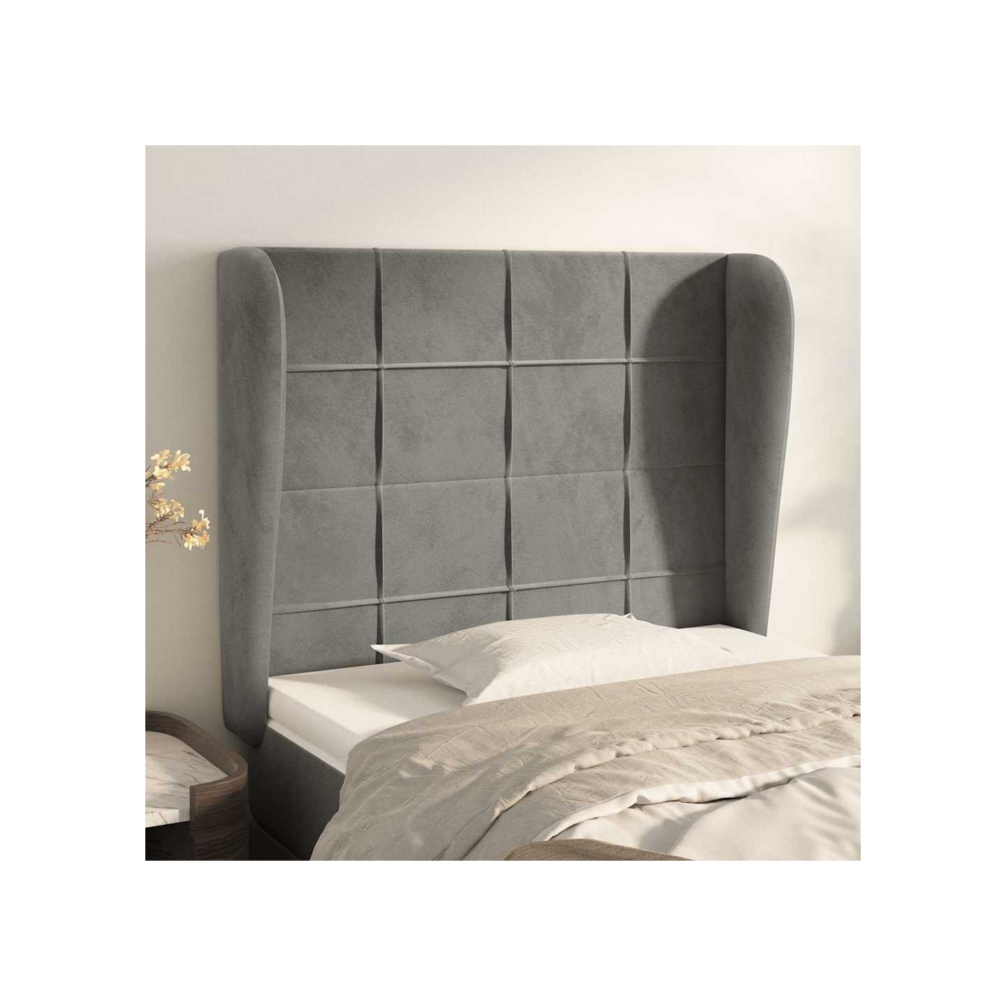 Tête de lit avec oreilles Gris clair 93x23x118/128 cm Velours