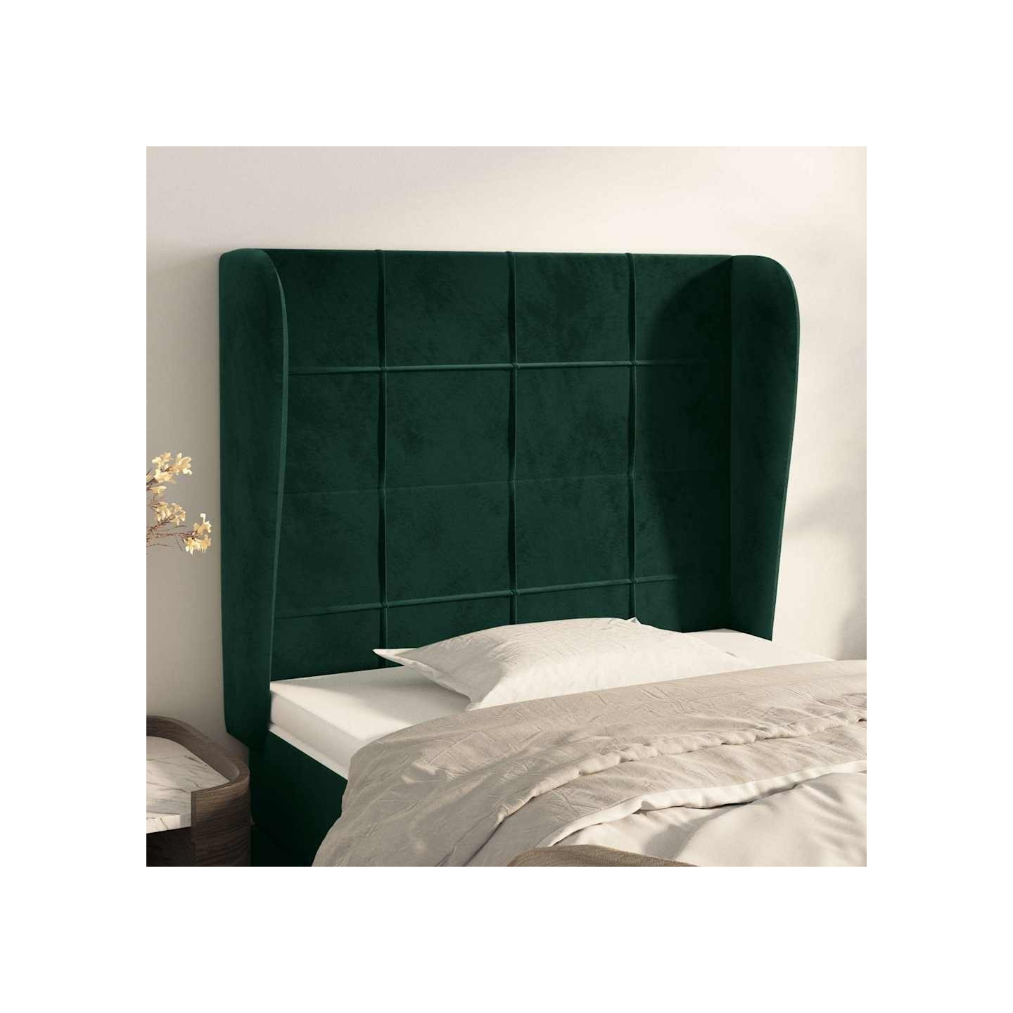 Tête de lit avec oreilles Vert foncé 83x23x118/128 cm Velours