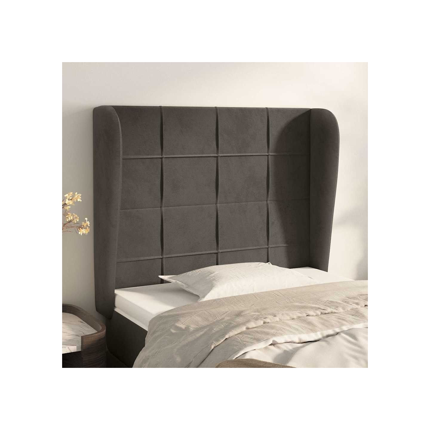 Tête de lit avec oreilles Gris foncé 93x23x118/128 cm Velours