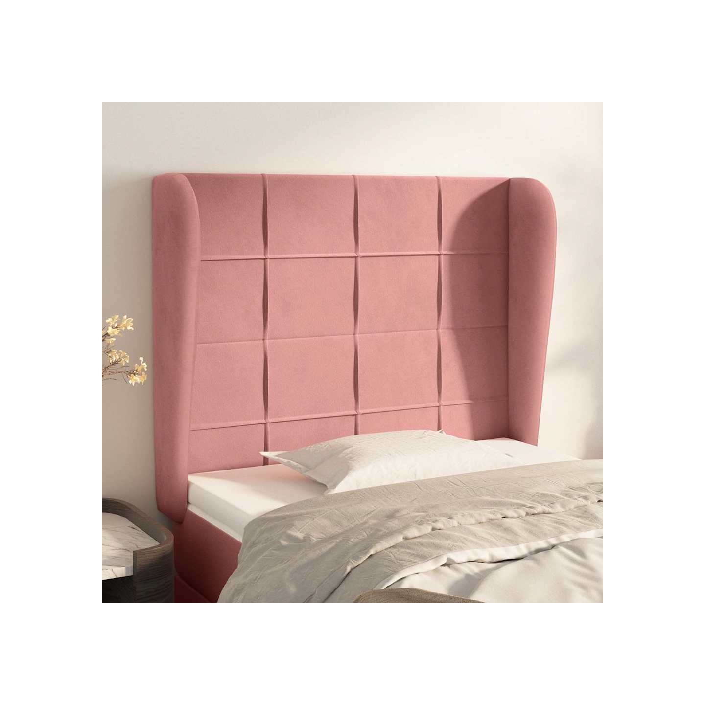 Tête de lit avec oreilles Rose 93x23x118/128 cm Velours