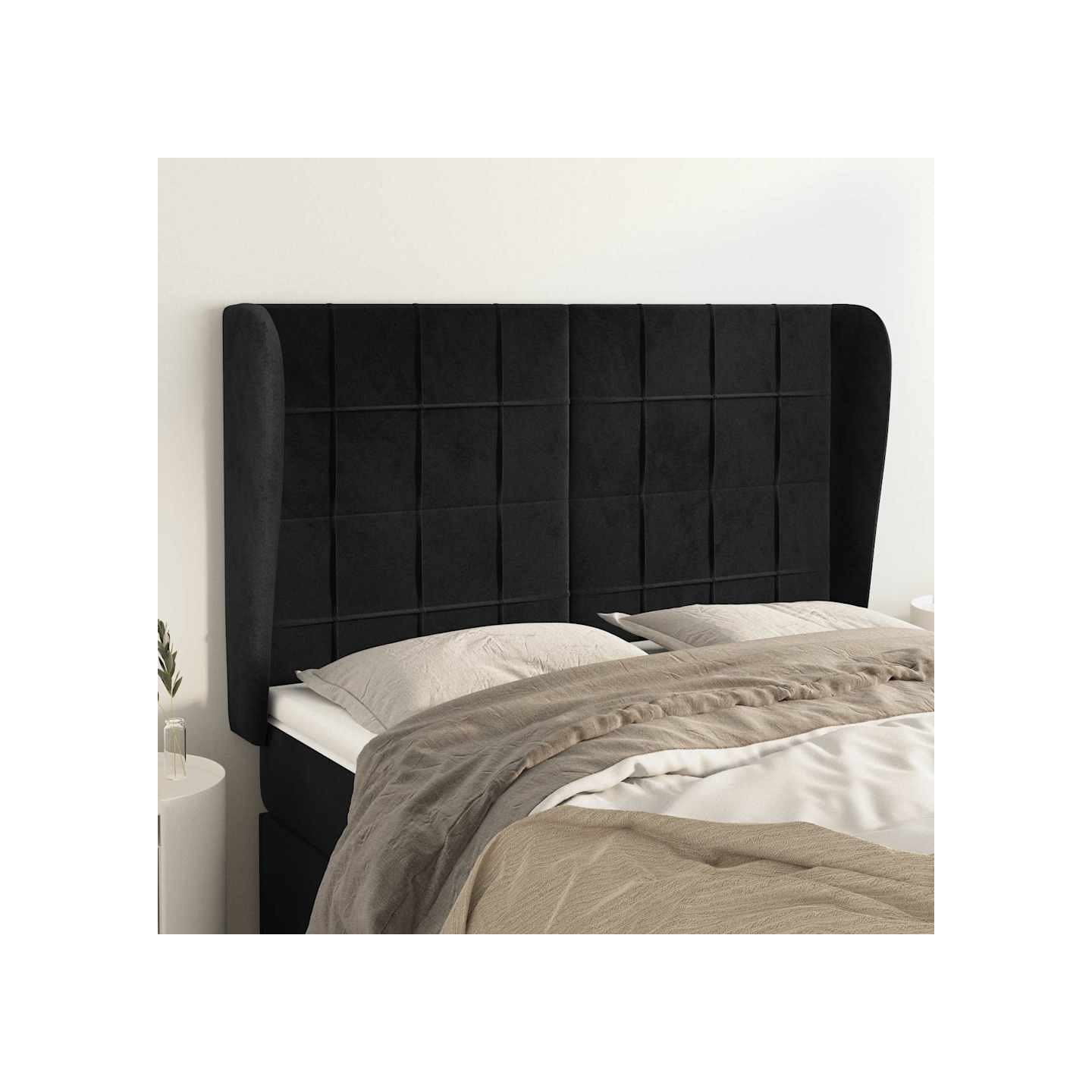 Tête de lit avec oreilles Noir 147x23x118/128 cm Velours