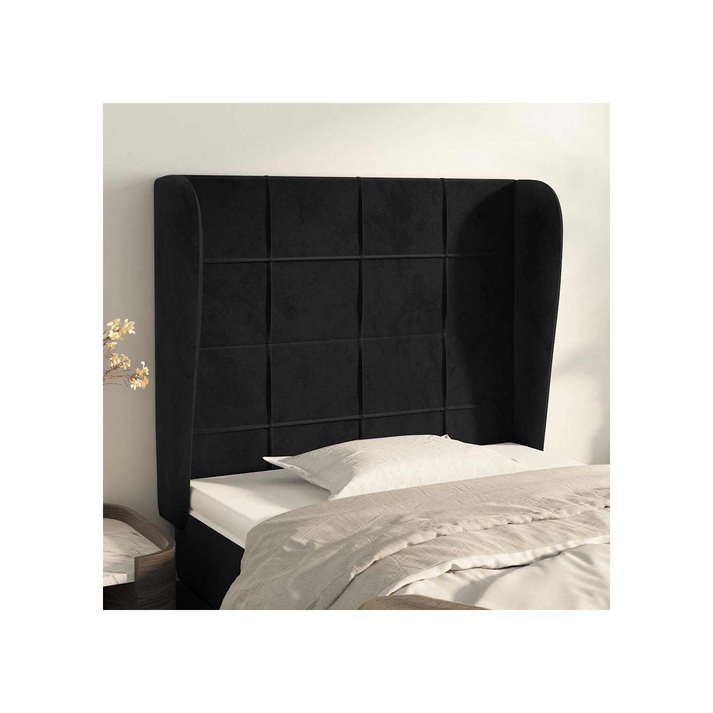 Tête de lit avec oreilles Noir 93x23x118/128 cm Velours