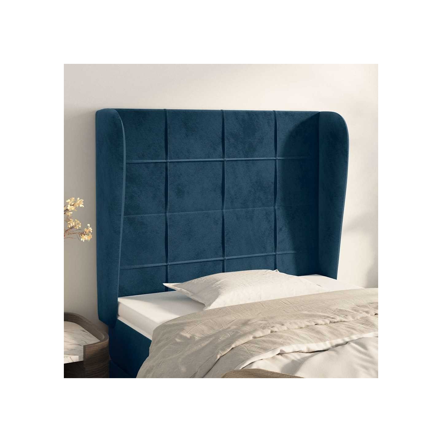 Tête de lit avec oreilles Bleu foncé 83x23x118/128 cm Velours
