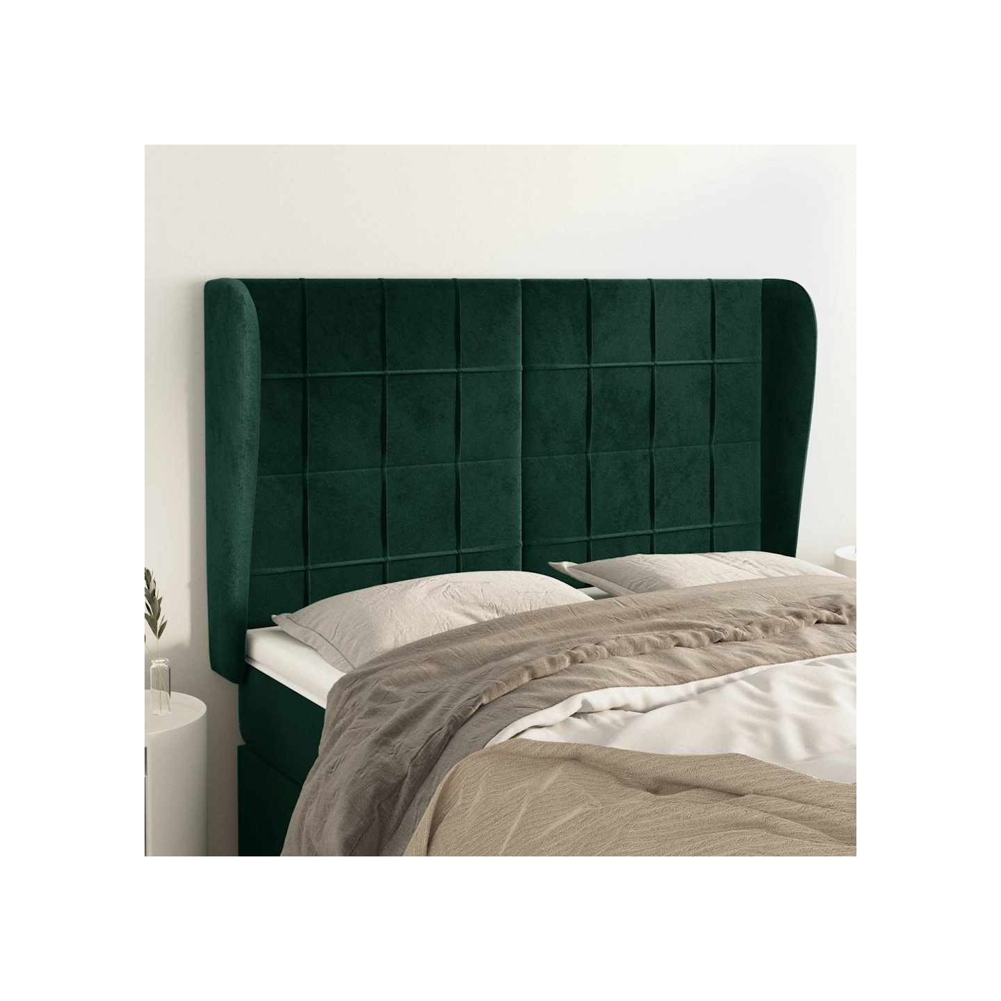 Tête de lit avec oreilles Vert foncé 147x23x118/128 cm Velours