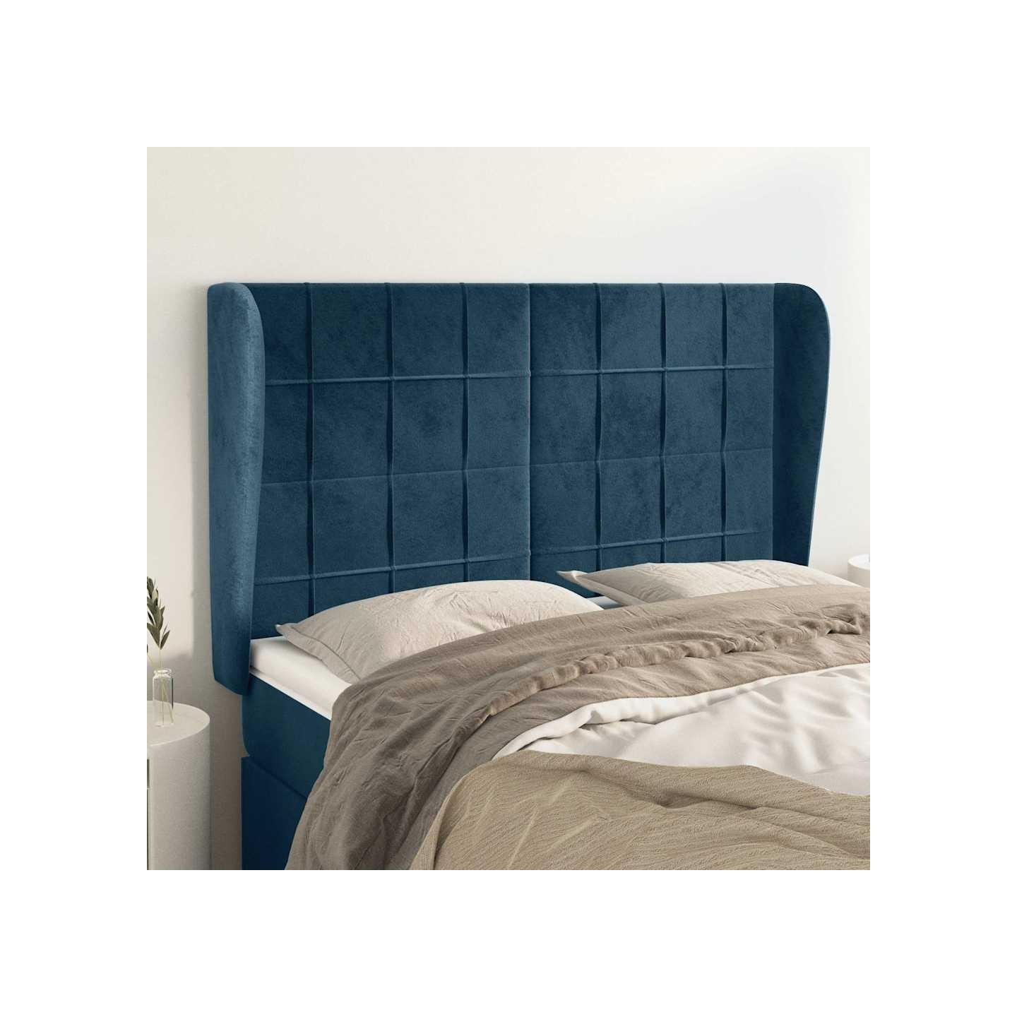 Tête de lit avec oreilles Bleu foncé 147x23x118/128 cm Velours
