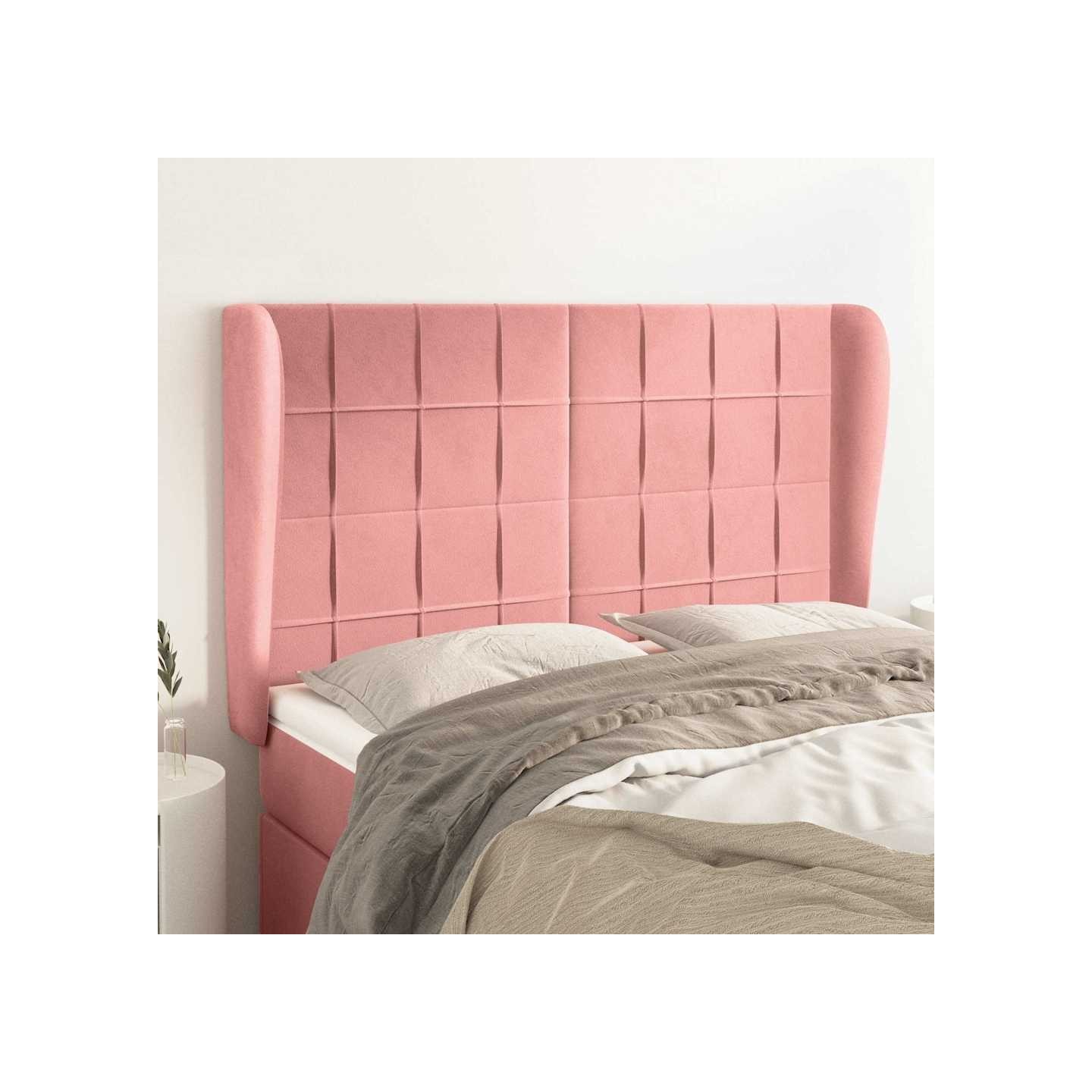 Tête de lit avec oreilles Rose 147x23x118/128 cm Velours