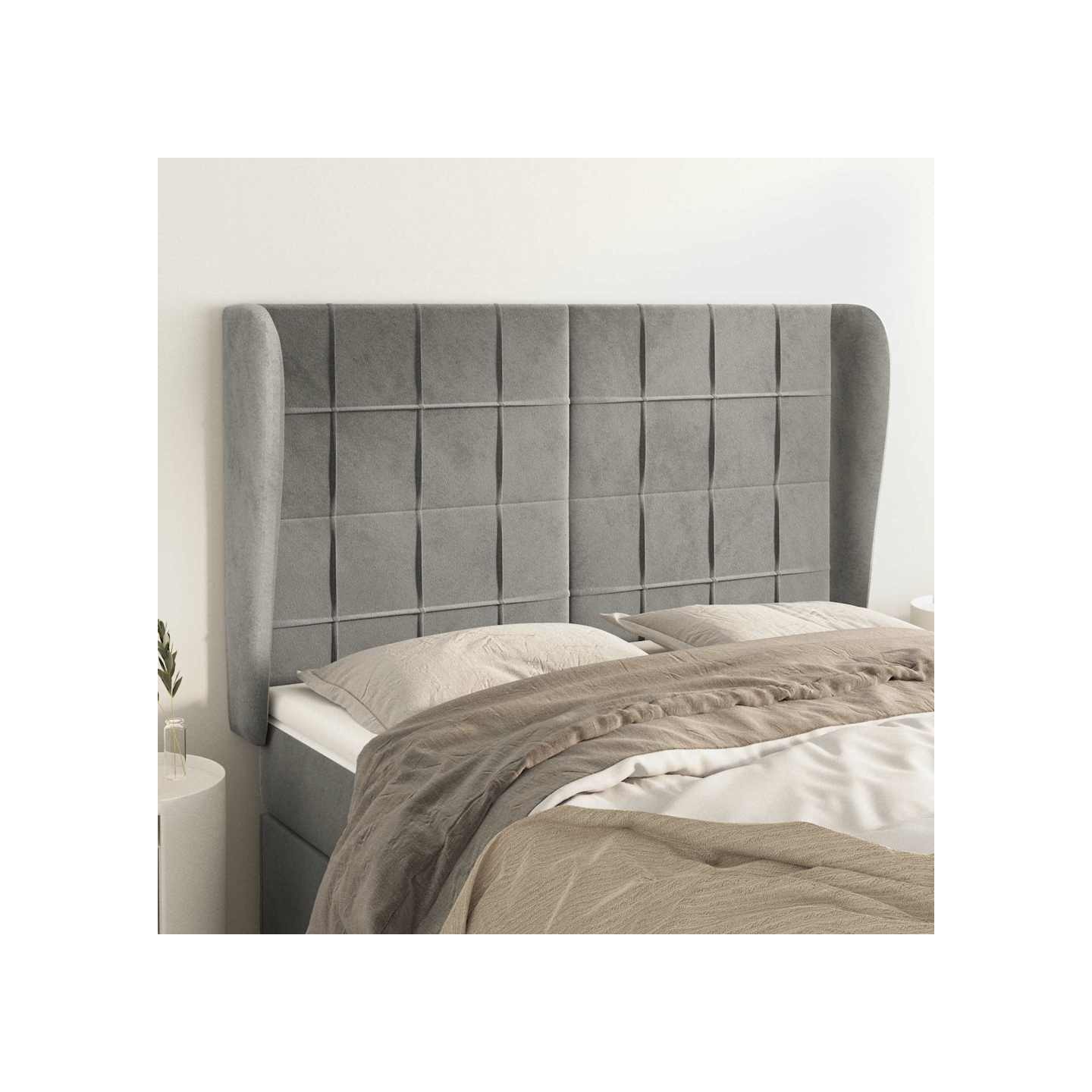 Tête de lit avec oreilles Gris clair 147x23x118/128 cm Velours
