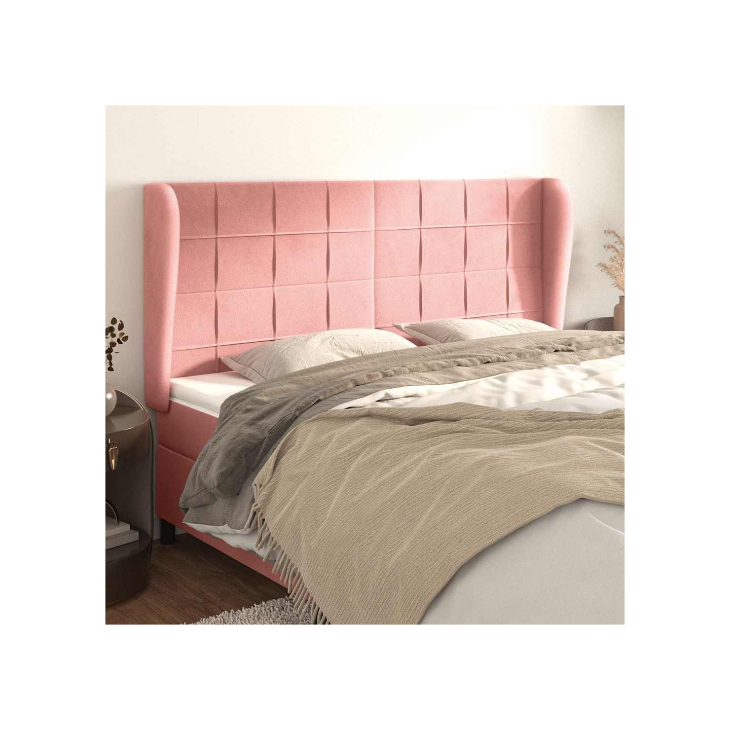 Tête de lit avec oreilles Rose 183x23x118/128 cm Velours