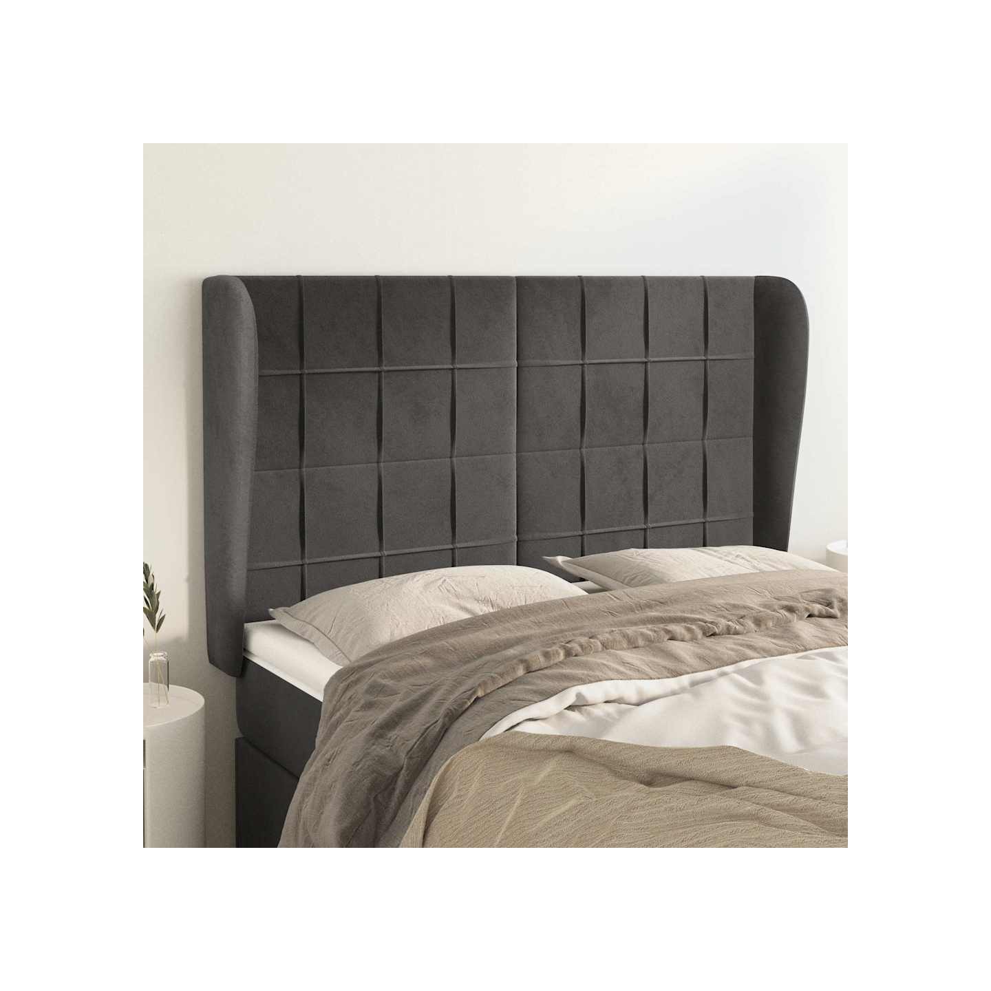 Tête de lit avec oreilles Gris foncé 147x23x118/128 cm Velours