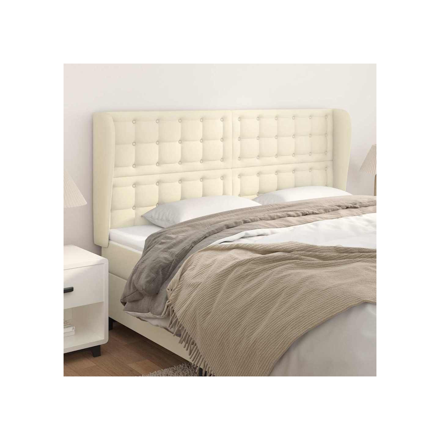 Tête de lit avec oreilles Crème 203x23x118/128 cm Similicuir