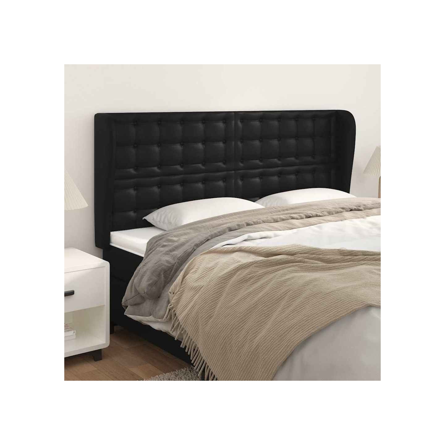 Tête de lit avec oreilles Noir 203x23x118/128 cm Similicuir