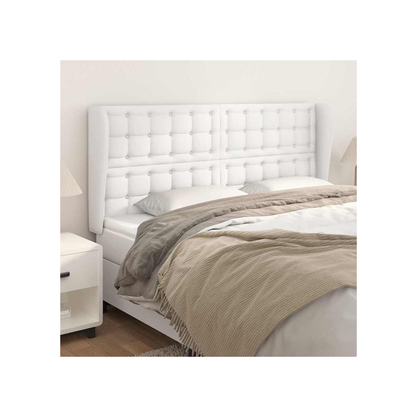 Tête de lit avec oreilles Blanc 203x23x118/128 cm Similicuir