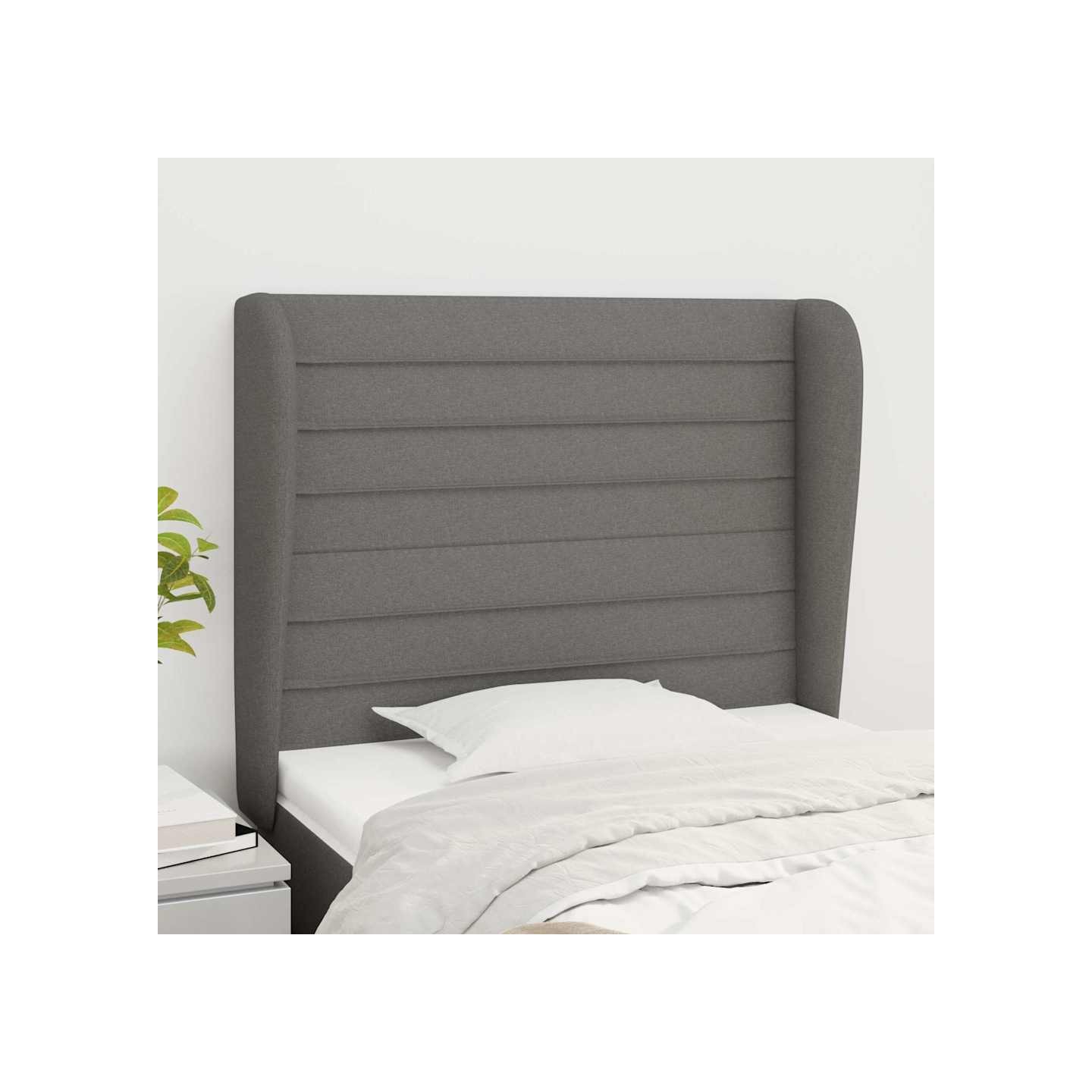 Tête de lit avec oreilles Gris foncé 103x23x118/128 cm Tissu
