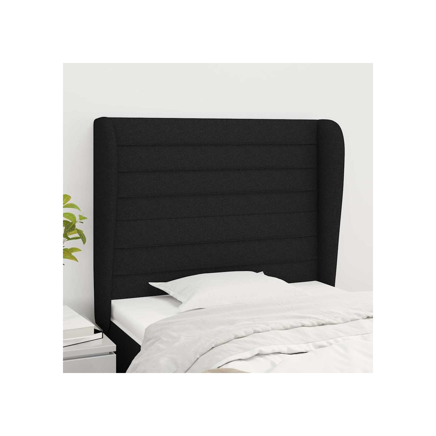 Tête de lit avec oreilles Noir 93x23x118/128 cm Tissu