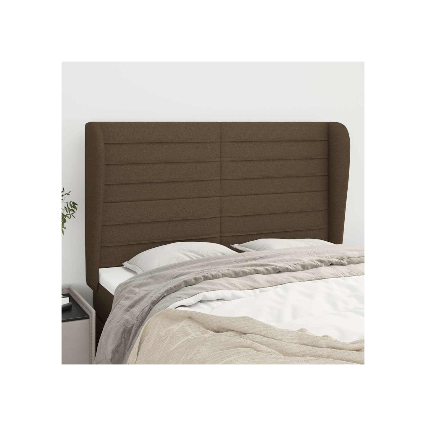Tête de lit avec oreilles Marron foncé 147x23x118/128 cm Tissu