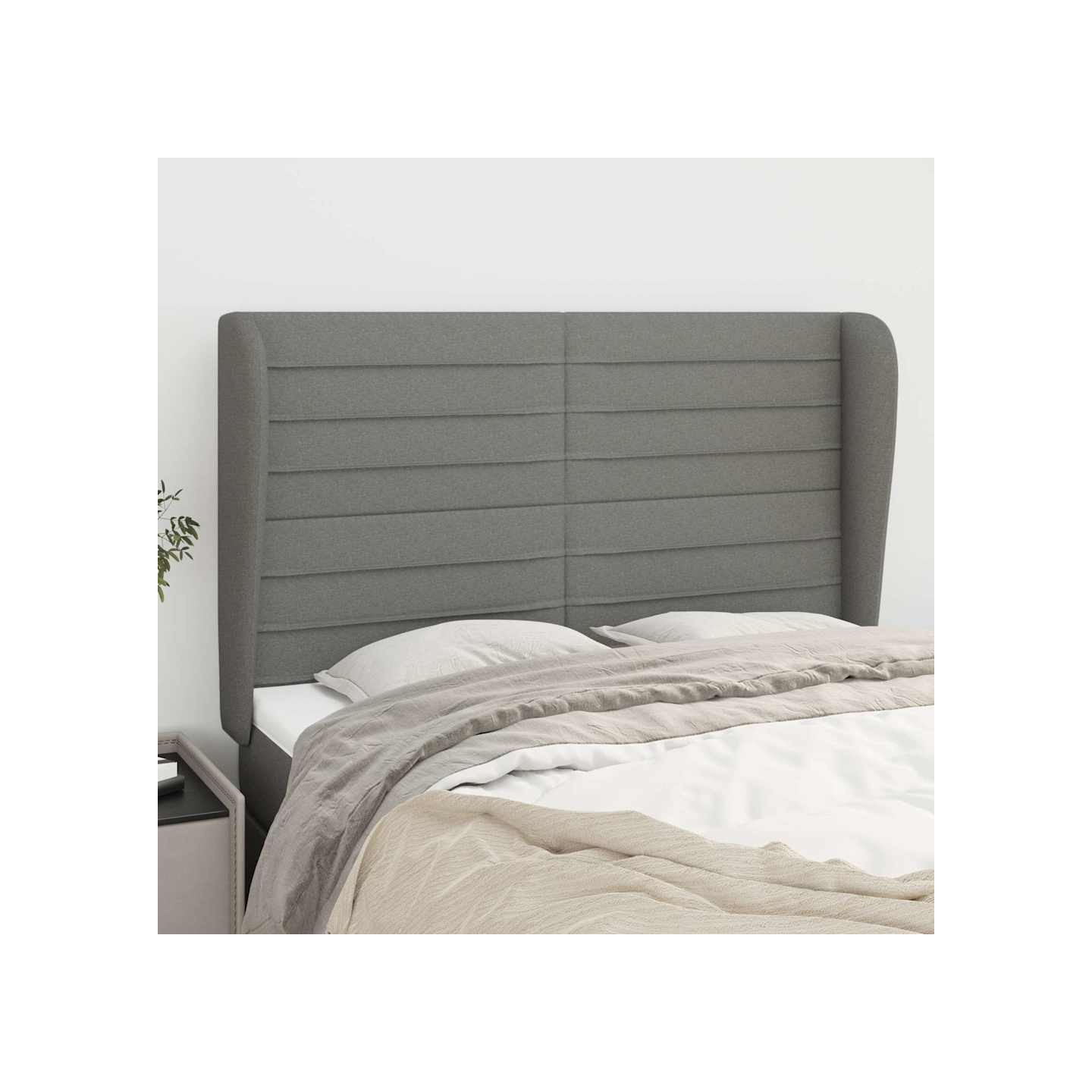 Tête de lit avec oreilles Gris foncé 147x23x118/128 cm Tissu