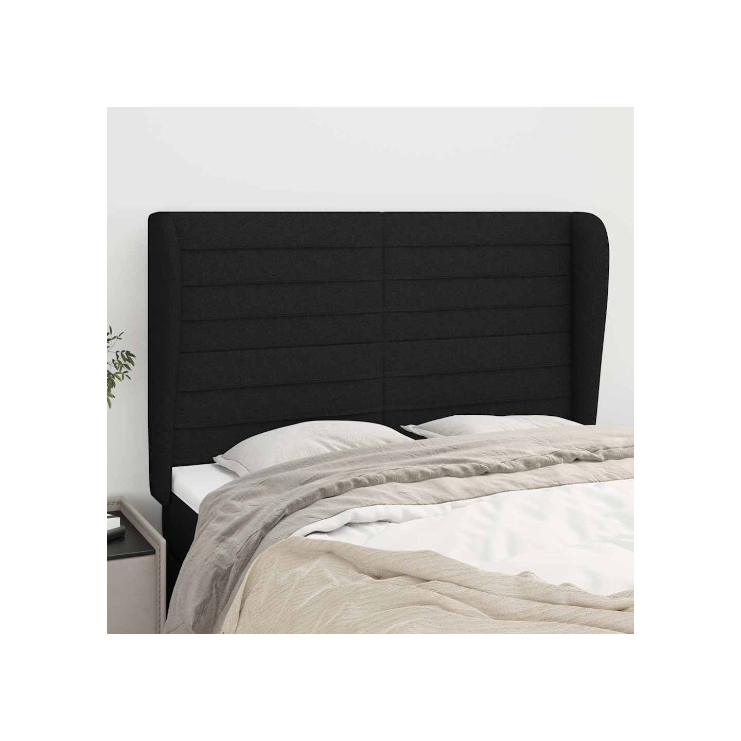Tête de lit avec oreilles Noir 147x23x118/128 cm Tissu